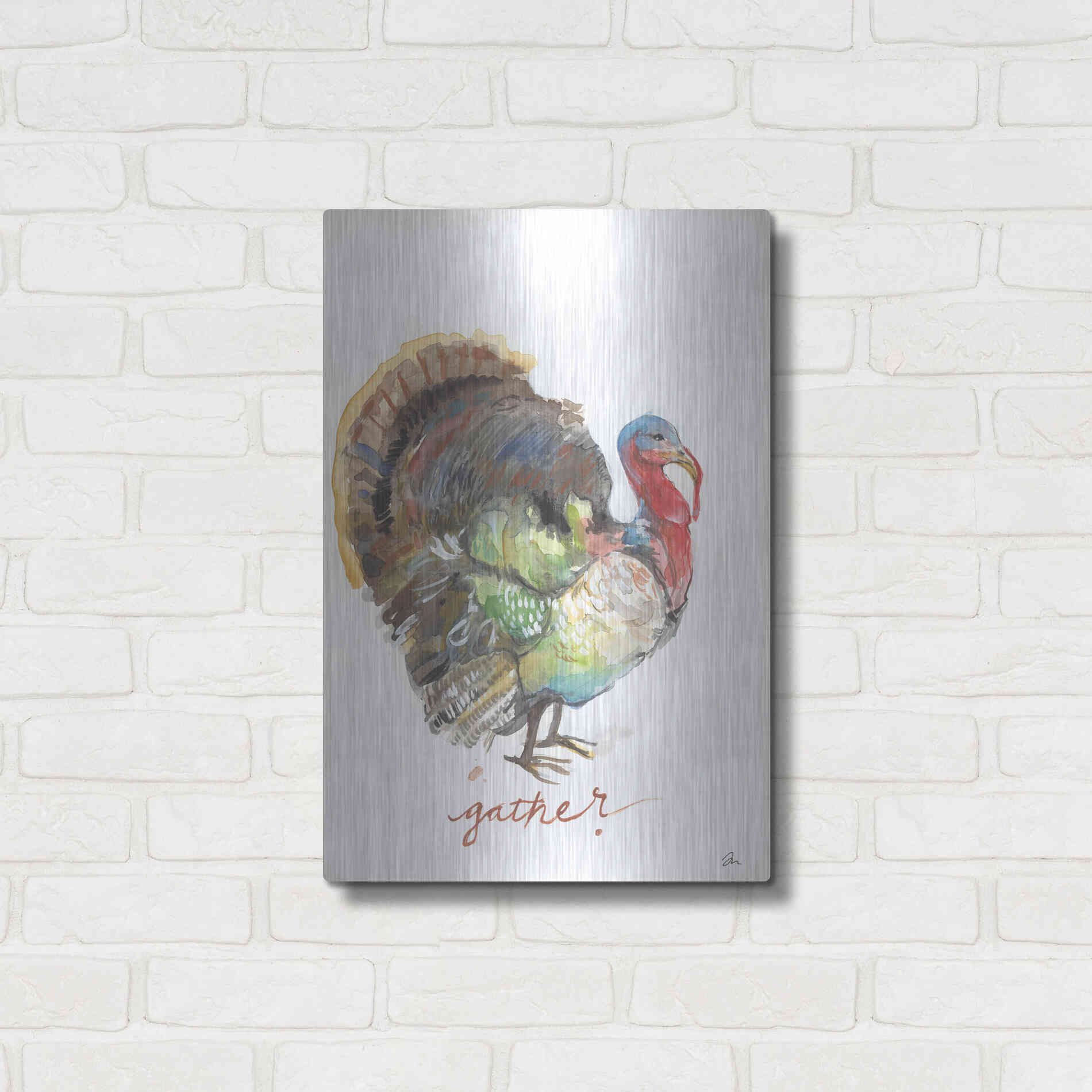 Luxe Metal Art 'Gather Turkey' by Jessica Mingo, Metal Wall Art,16x24