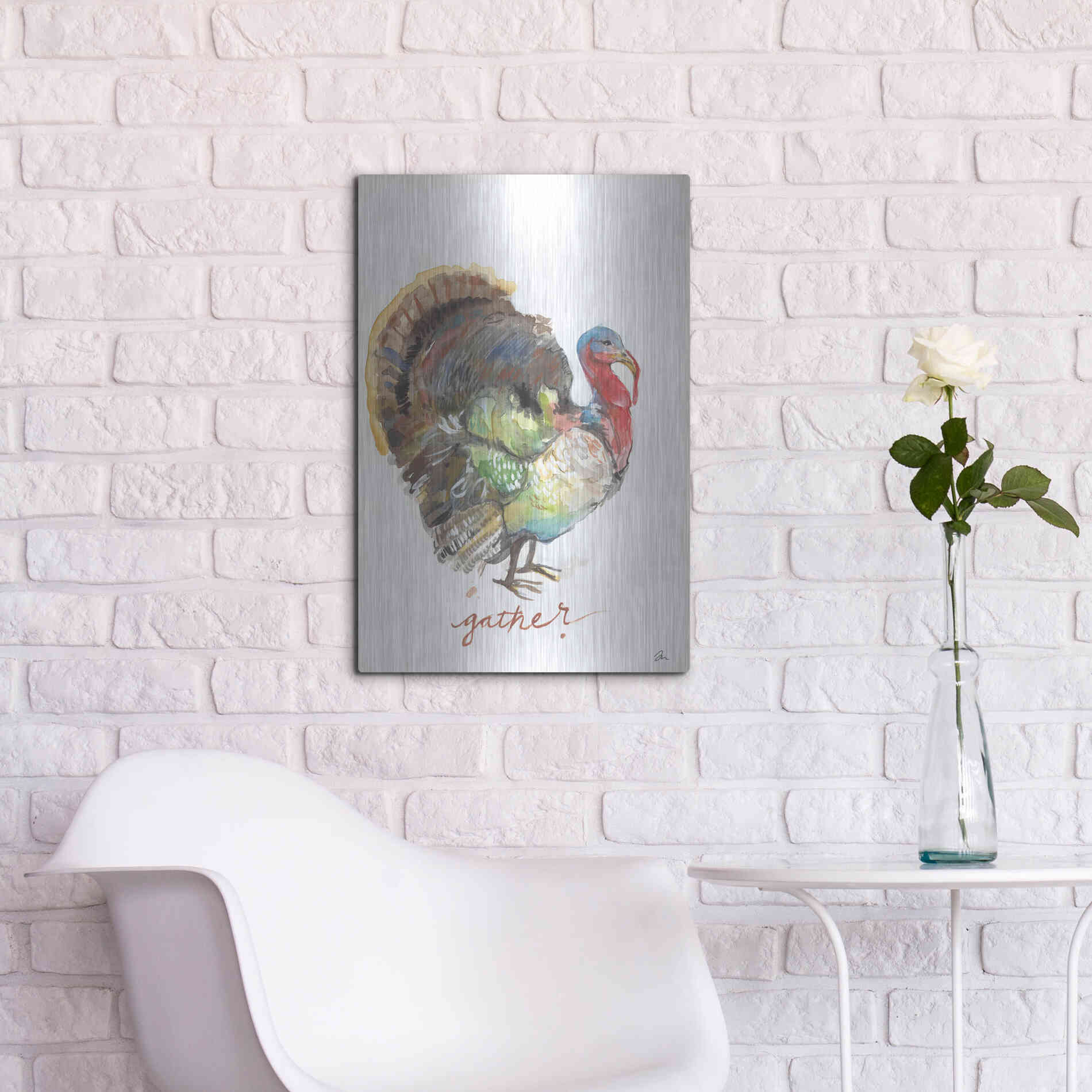 Luxe Metal Art 'Gather Turkey' by Jessica Mingo, Metal Wall Art,16x24
