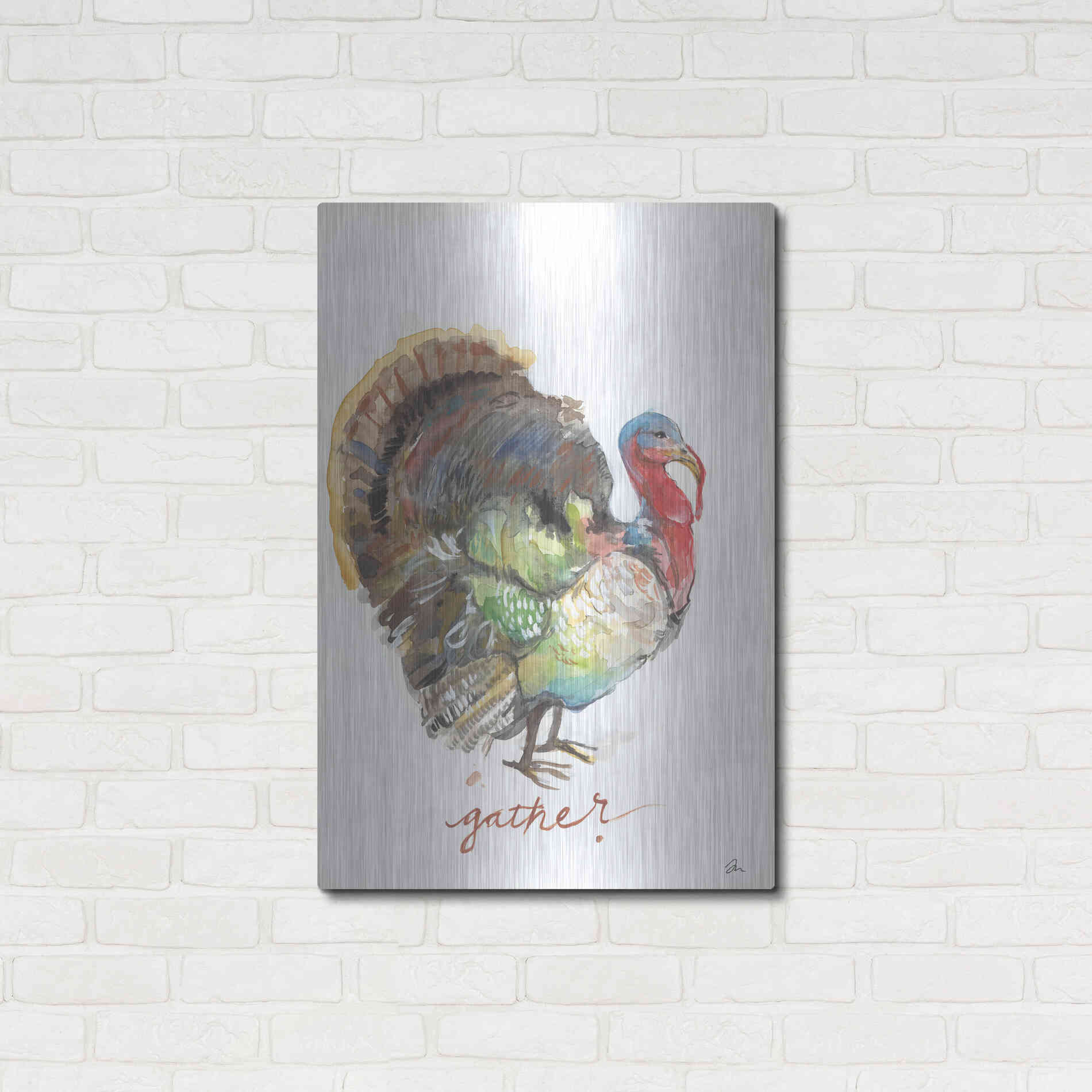 Luxe Metal Art 'Gather Turkey' by Jessica Mingo, Metal Wall Art,24x36