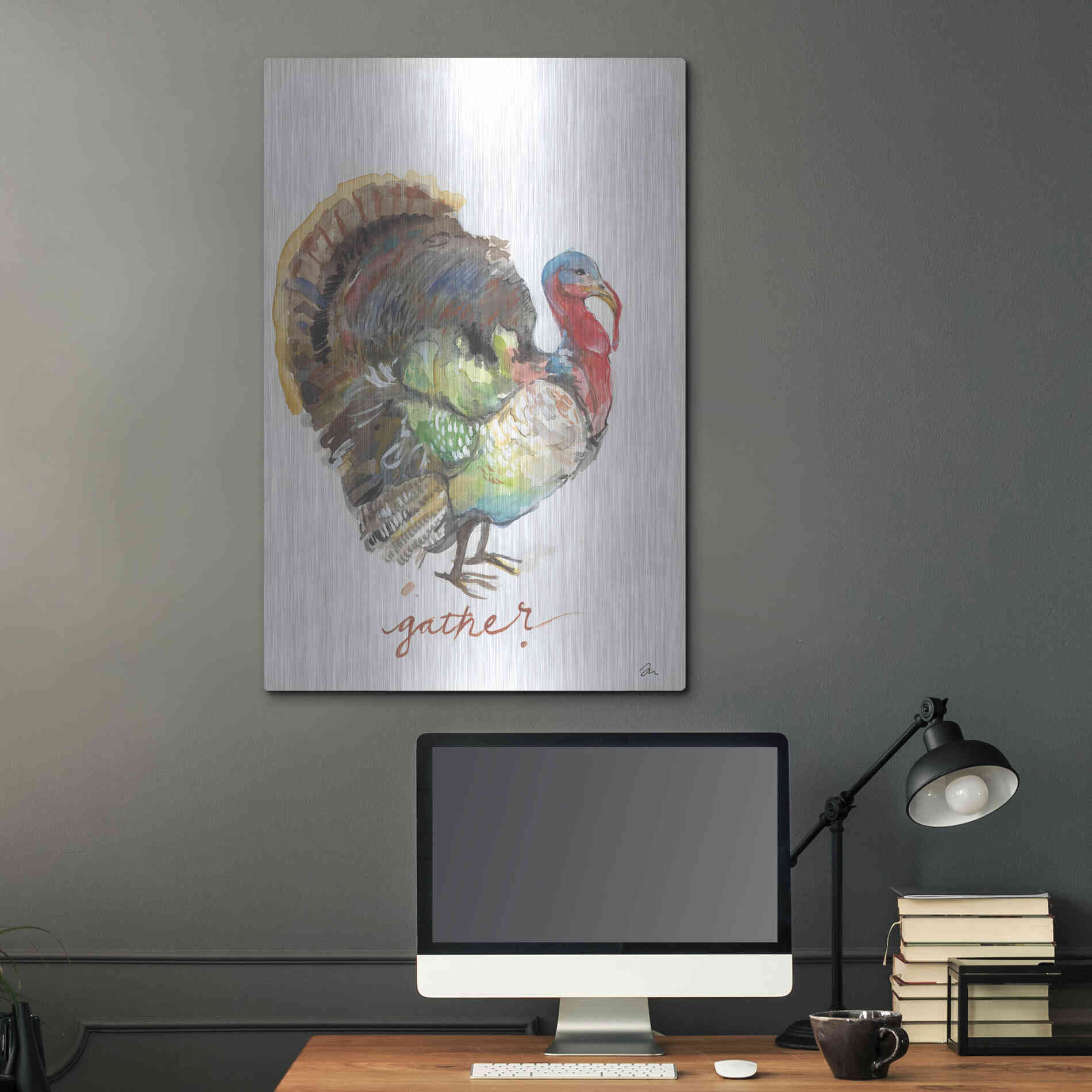 Luxe Metal Art 'Gather Turkey' by Jessica Mingo, Metal Wall Art,24x36
