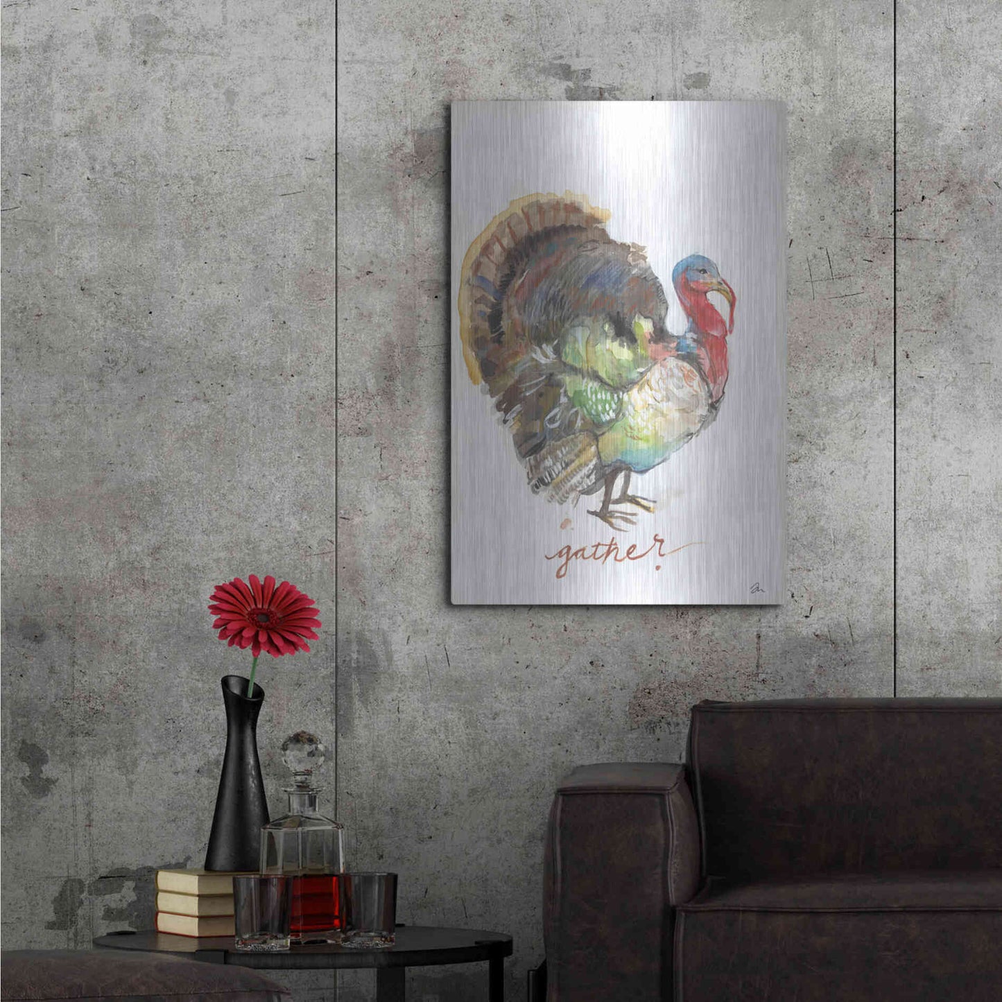 Luxe Metal Art 'Gather Turkey' by Jessica Mingo, Metal Wall Art,24x36