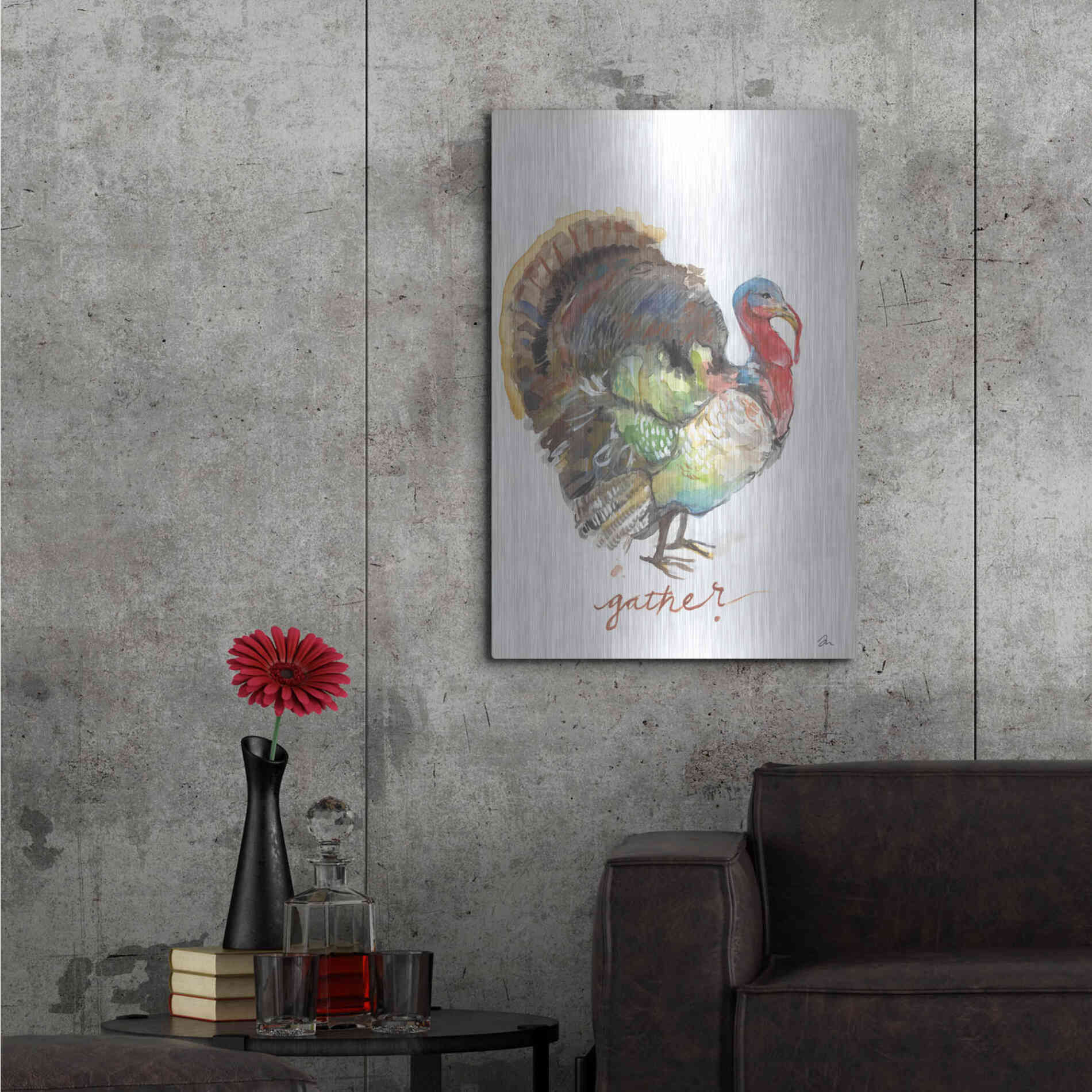 Luxe Metal Art 'Gather Turkey' by Jessica Mingo, Metal Wall Art,24x36