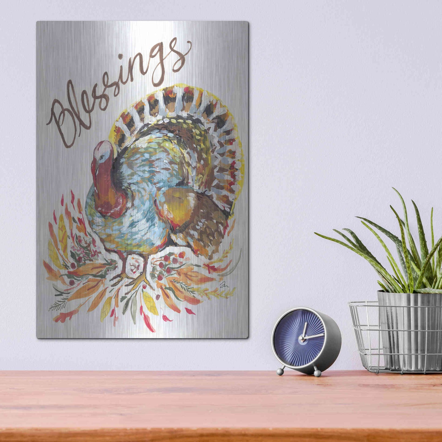 Luxe Metal Art 'Blessings Turkey' by Jessica Mingo, Metal Wall Art,12x16