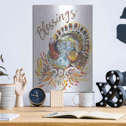 Luxe Metal Art 'Blessings Turkey' by Jessica Mingo, Metal Wall Art,12x16