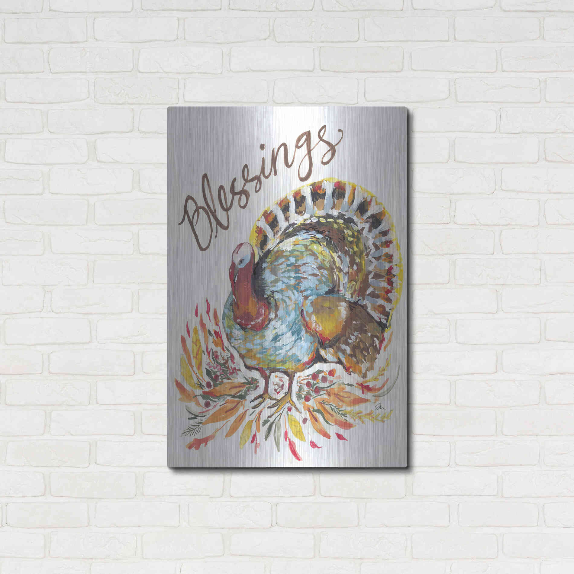 Luxe Metal Art 'Blessings Turkey' by Jessica Mingo, Metal Wall Art,24x36