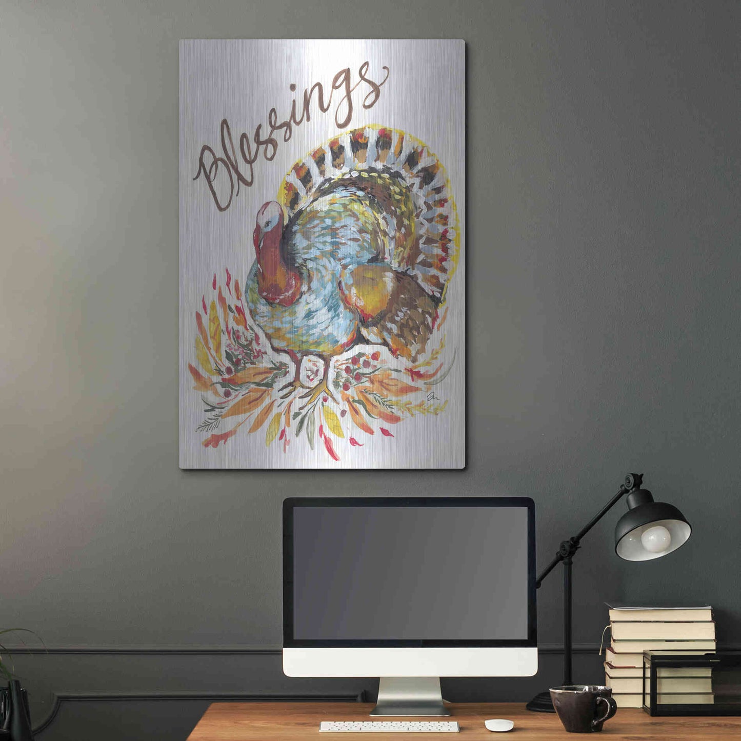 Luxe Metal Art 'Blessings Turkey' by Jessica Mingo, Metal Wall Art,24x36