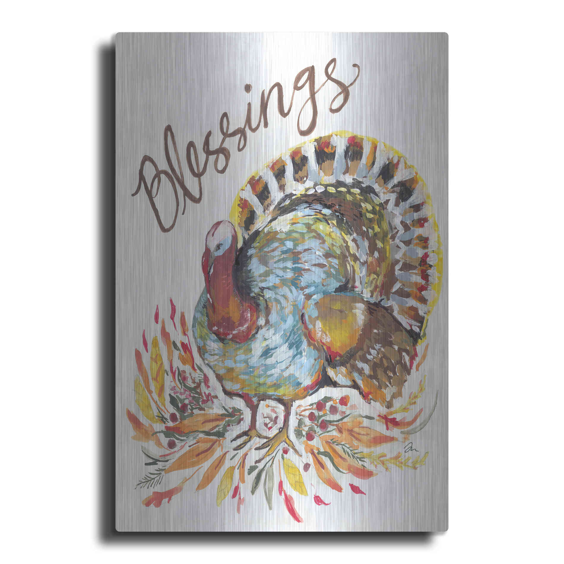 Luxe Metal Art 'Blessings Turkey' by Jessica Mingo, Metal Wall Art