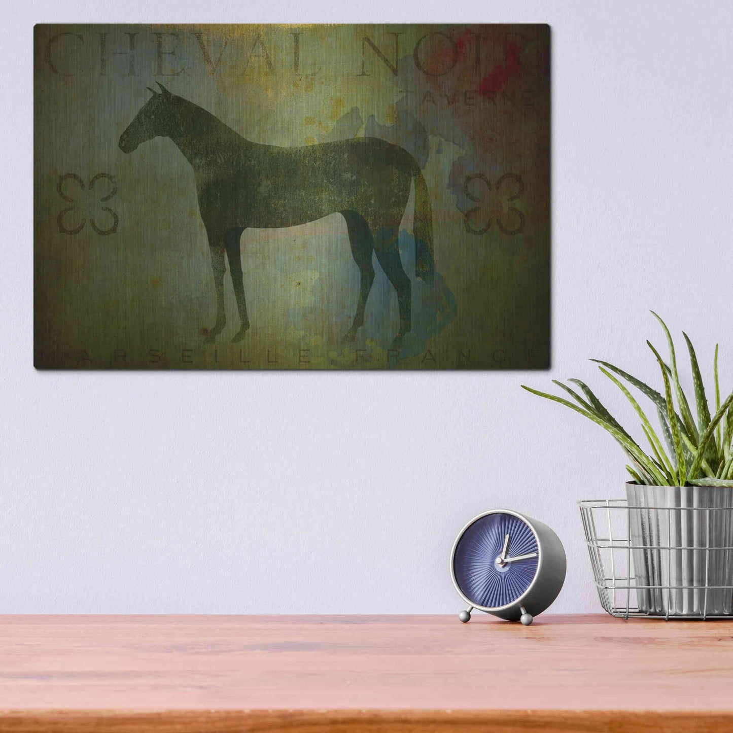 Luxe Metal Art 'Cheval Noir v1' by Ryan Fowler, Metal Wall Art,16x12