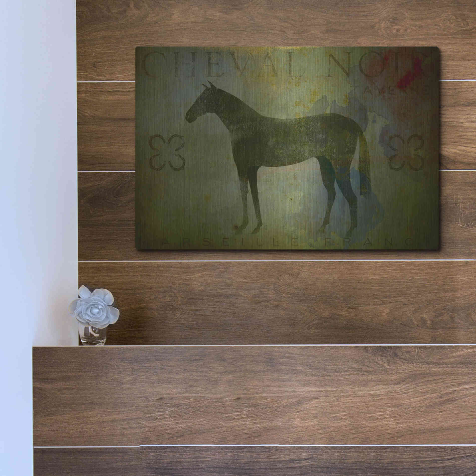Luxe Metal Art 'Cheval Noir v1' by Ryan Fowler, Metal Wall Art,16x12