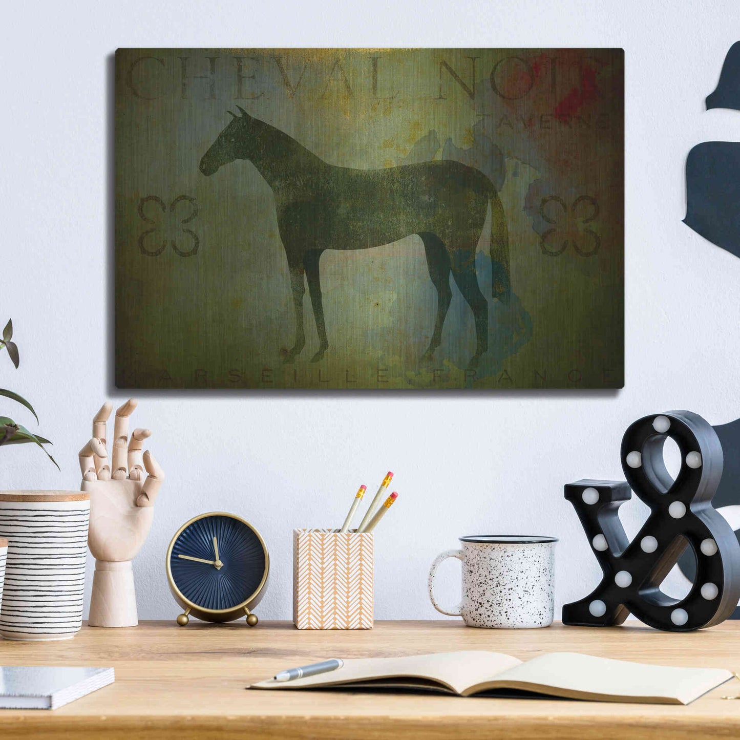 Luxe Metal Art 'Cheval Noir v1' by Ryan Fowler, Metal Wall Art,16x12