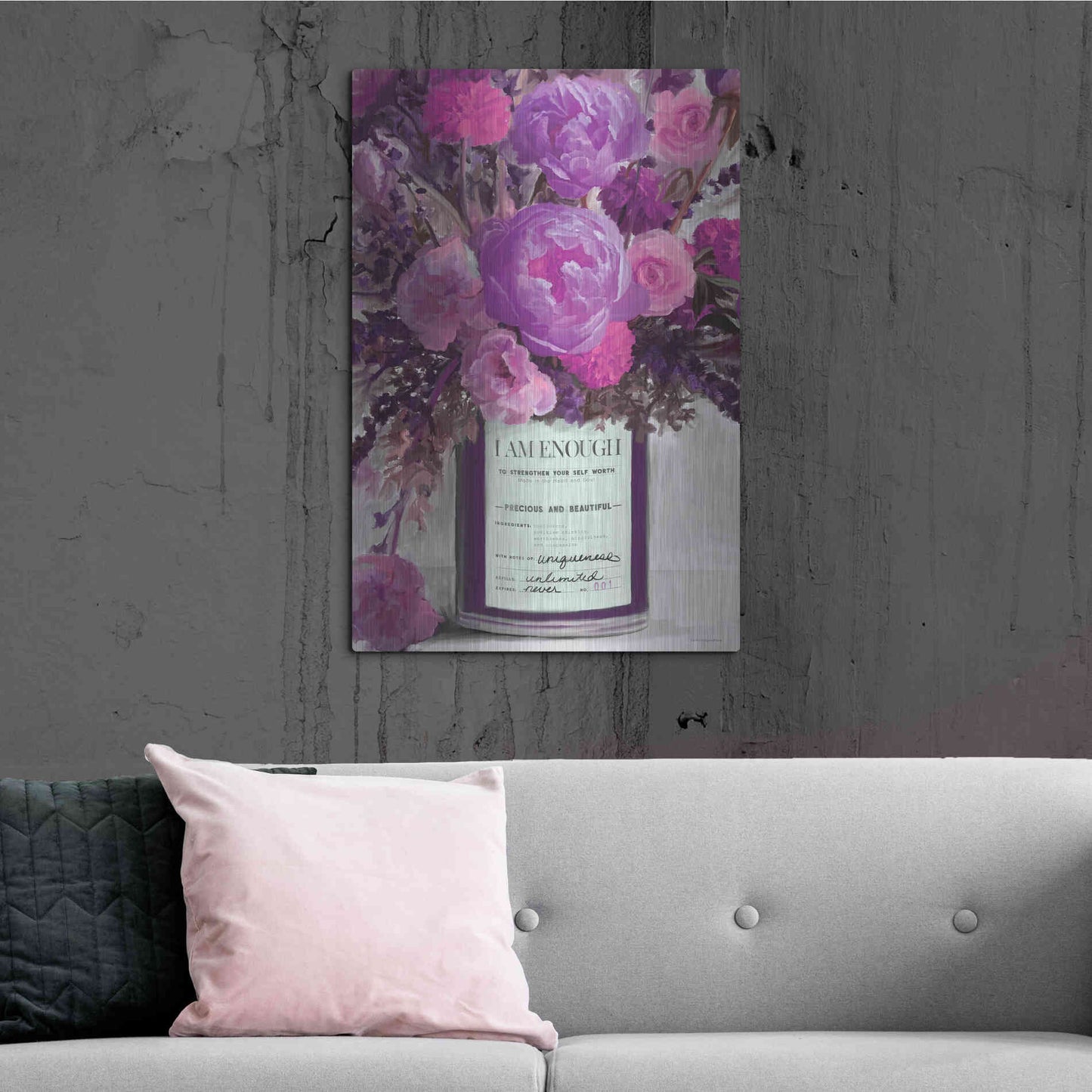 Luxe Metal Art 'I Am Enough Floral' by Kamdon Kreations, Metal Wall Art,24x36