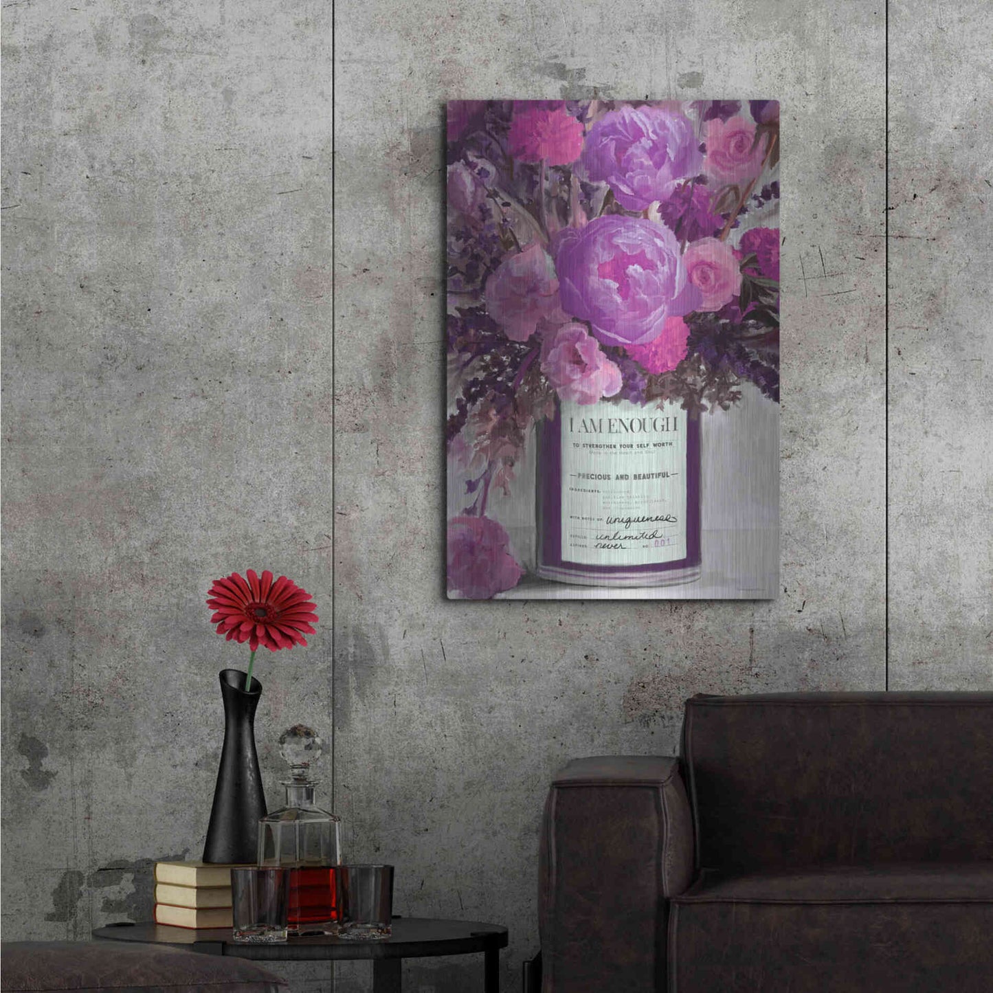 Luxe Metal Art 'I Am Enough Floral' by Kamdon Kreations, Metal Wall Art,24x36