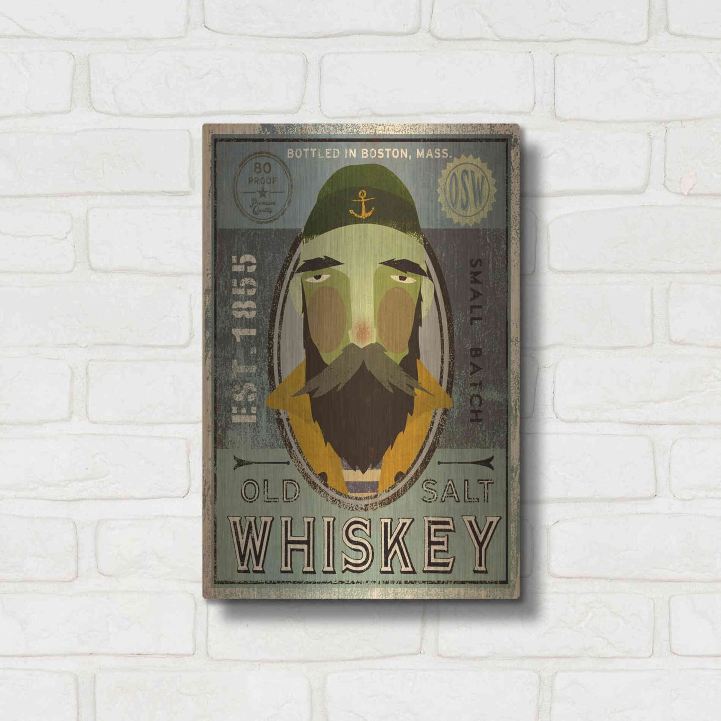 Luxe Metal Art 'Fisherman V Old Salt Whiskey' by Ryan Fowler, Metal Wall Art,12x16