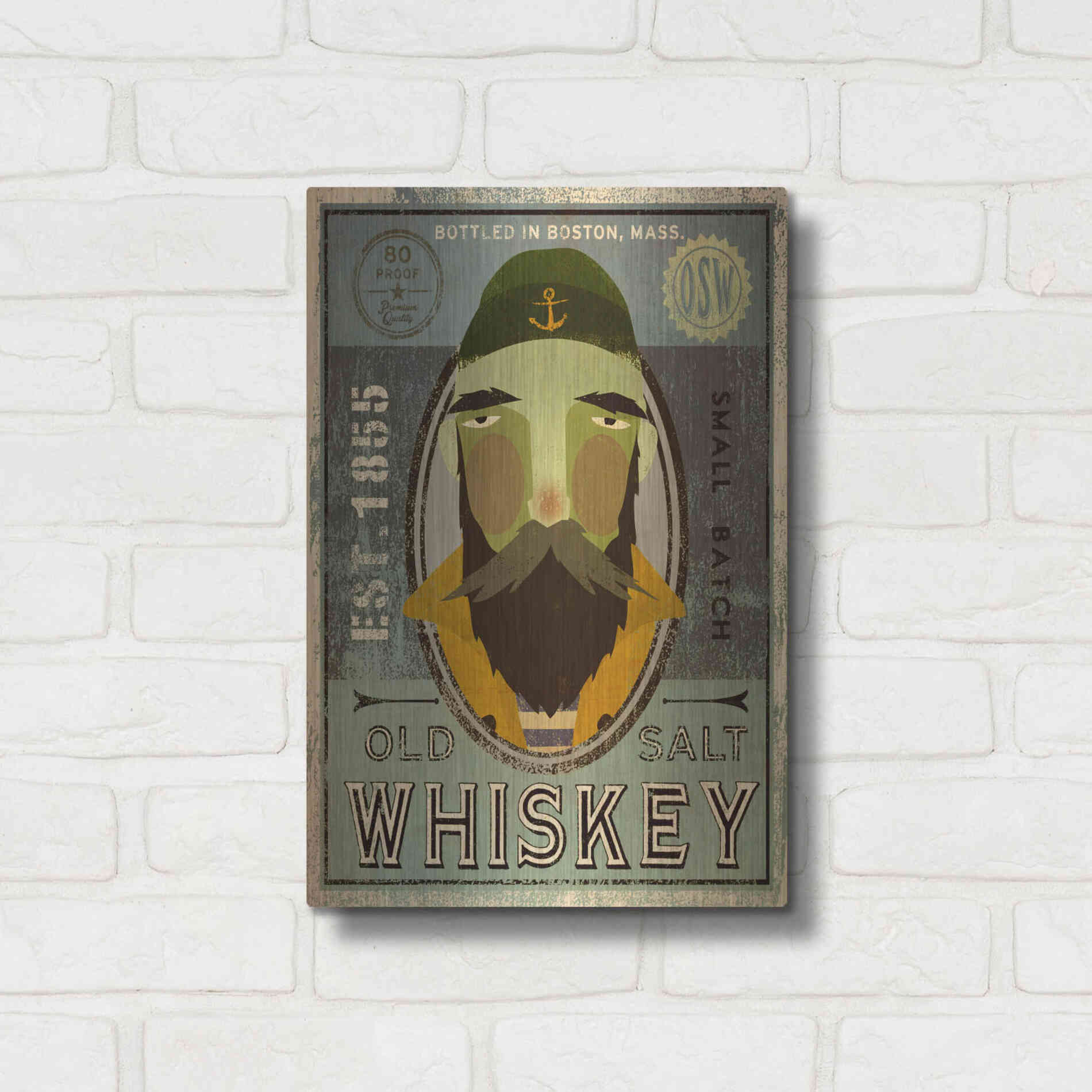 Luxe Metal Art 'Fisherman V Old Salt Whiskey' by Ryan Fowler, Metal Wall Art,12x16