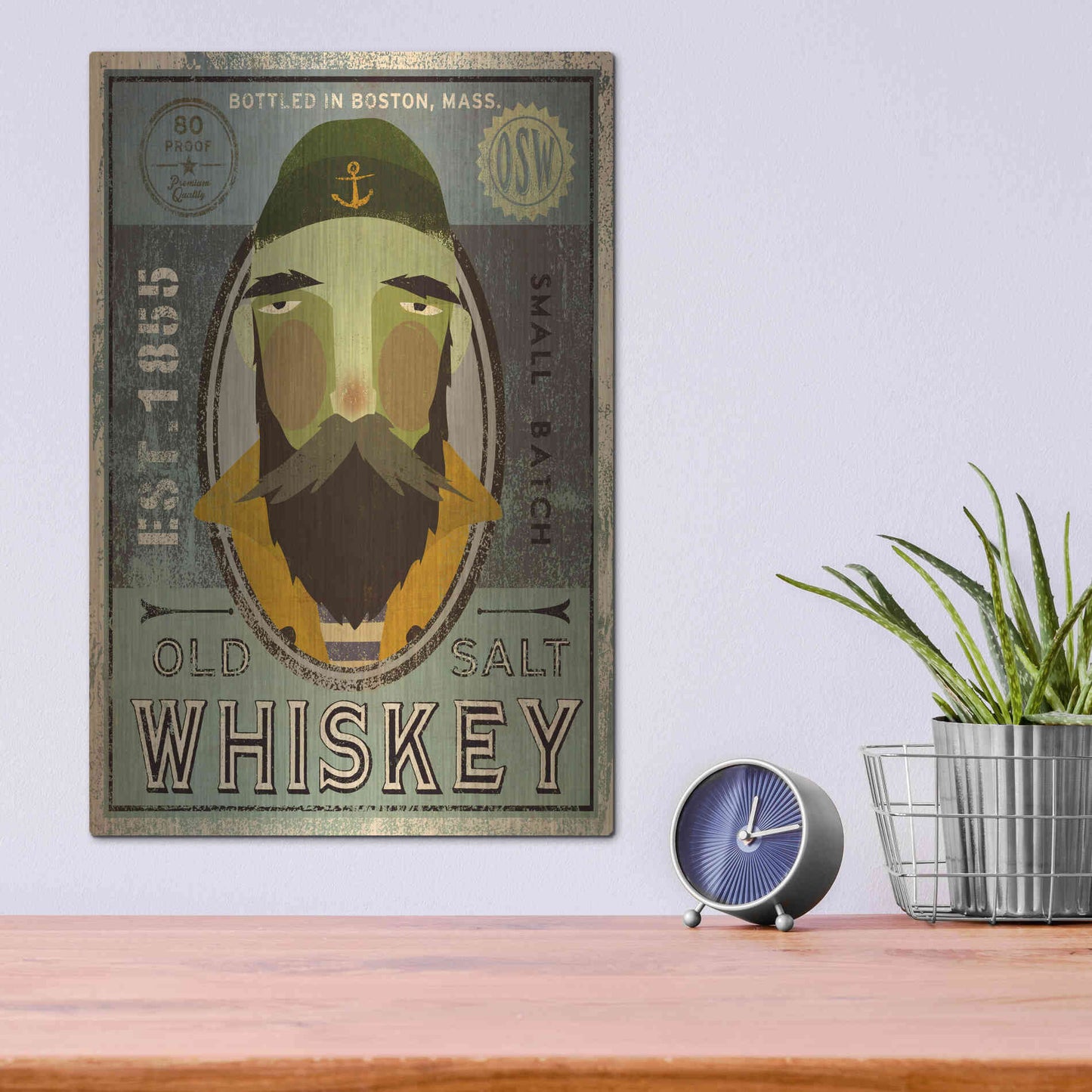 Luxe Metal Art 'Fisherman V Old Salt Whiskey' by Ryan Fowler, Metal Wall Art,12x16