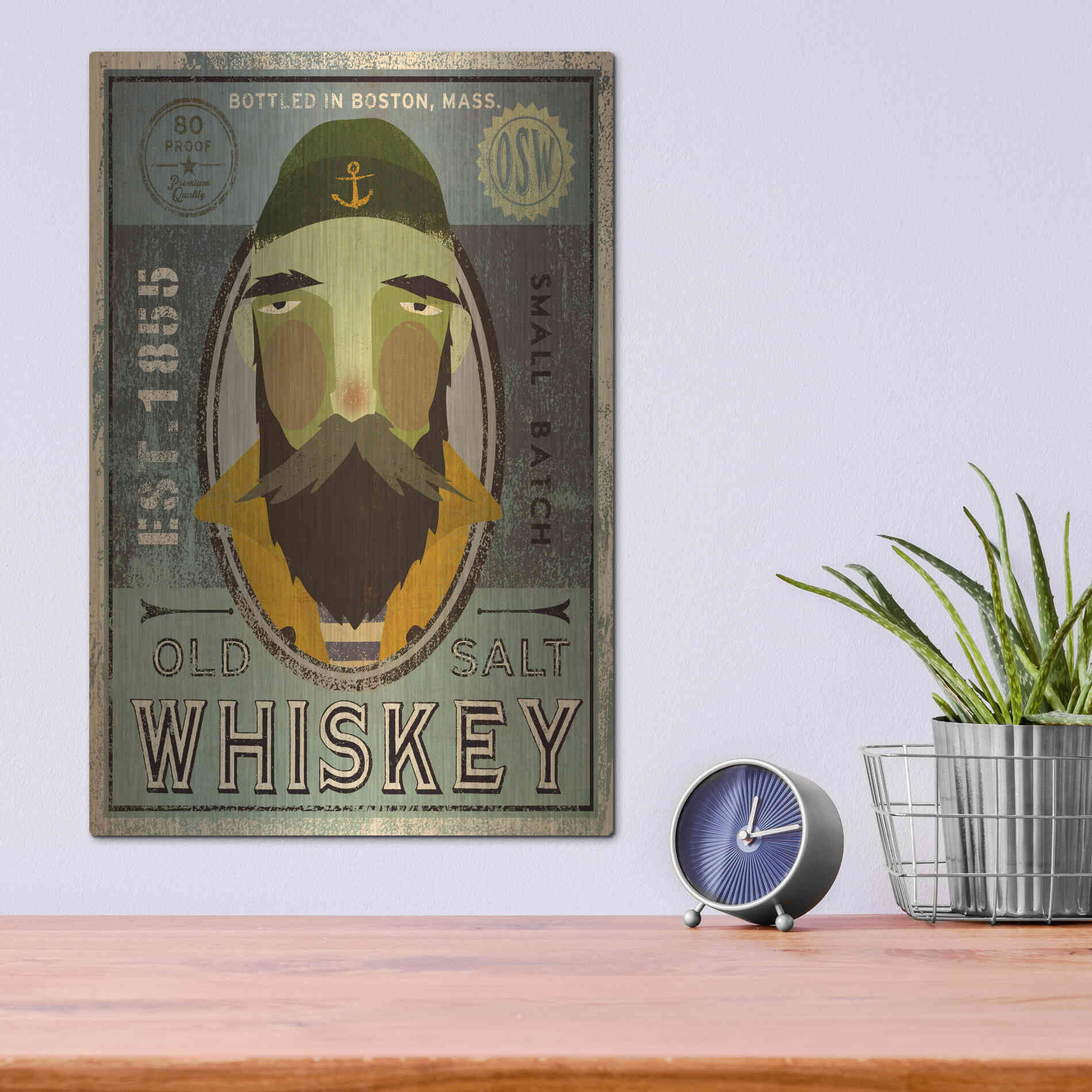 Luxe Metal Art 'Fisherman V Old Salt Whiskey' by Ryan Fowler, Metal Wall Art,12x16