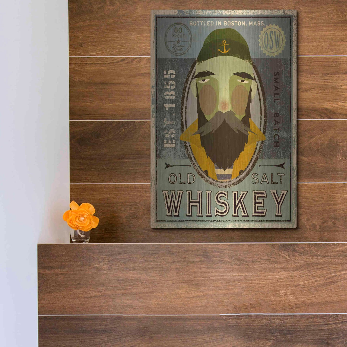 Luxe Metal Art 'Fisherman V Old Salt Whiskey' by Ryan Fowler, Metal Wall Art,12x16