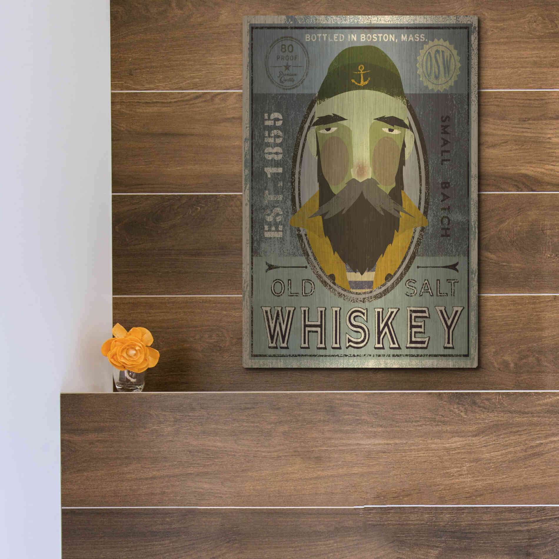 Luxe Metal Art 'Fisherman V Old Salt Whiskey' by Ryan Fowler, Metal Wall Art,12x16