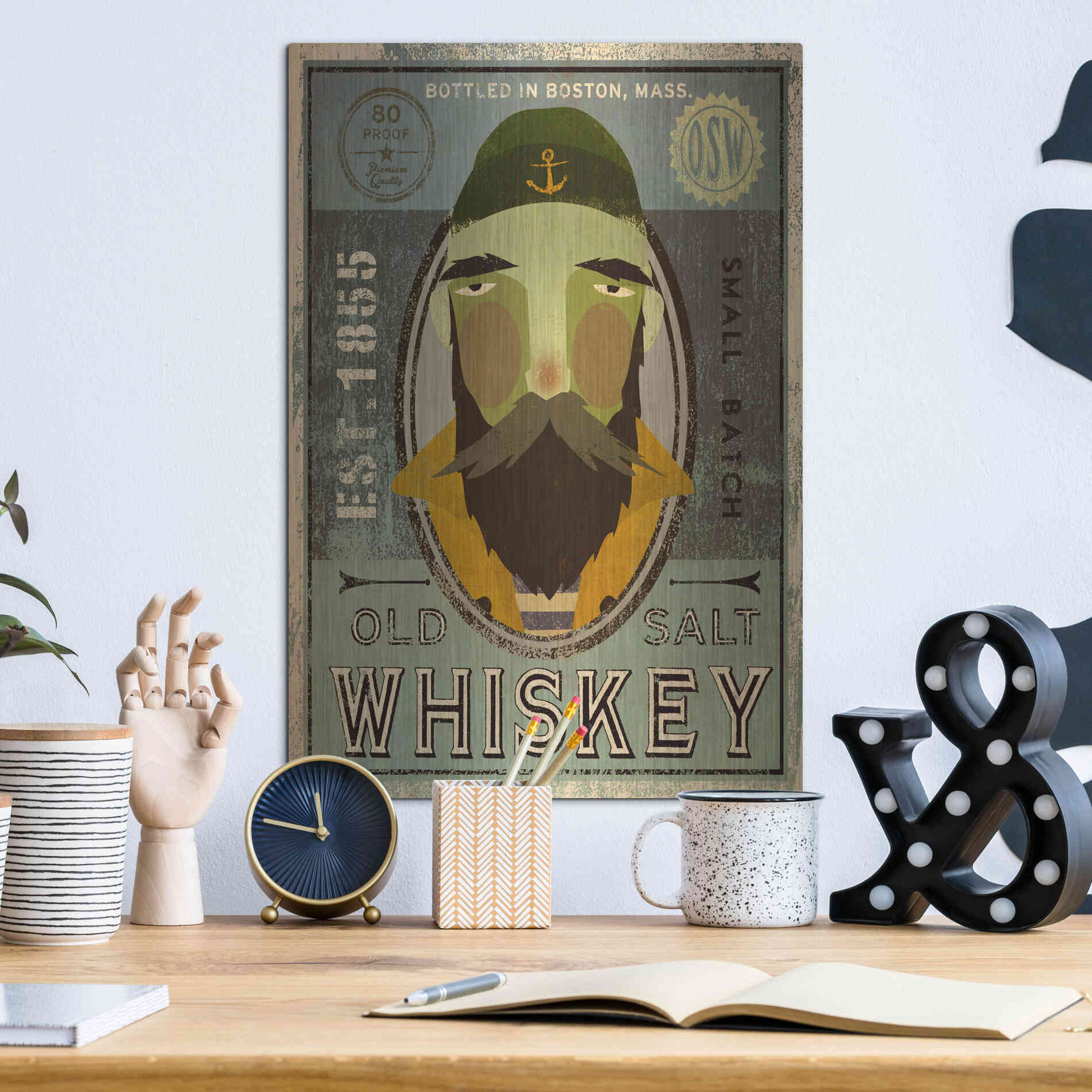 Luxe Metal Art 'Fisherman V Old Salt Whiskey' by Ryan Fowler, Metal Wall Art,12x16