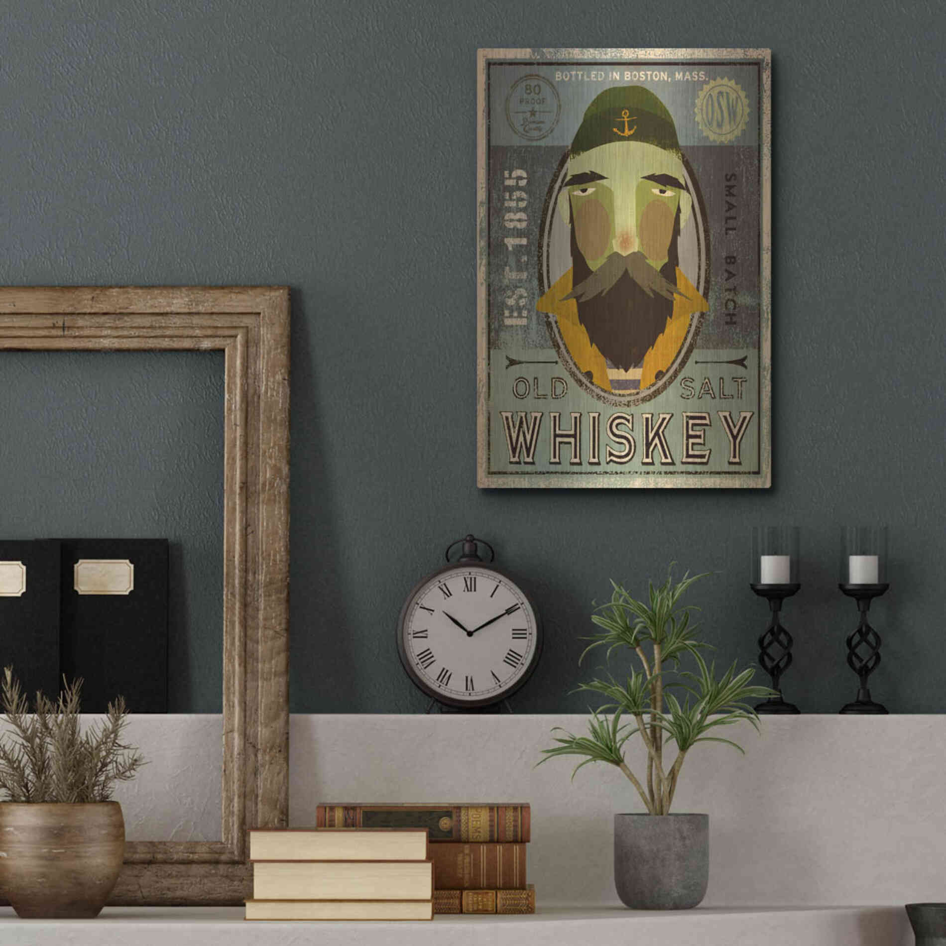 Luxe Metal Art 'Fisherman V Old Salt Whiskey' by Ryan Fowler, Metal Wall Art,12x16