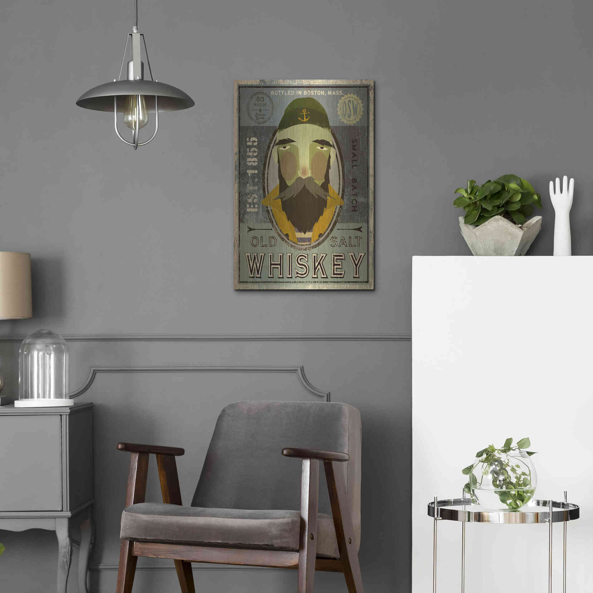 Luxe Metal Art 'Fisherman V Old Salt Whiskey' by Ryan Fowler, Metal Wall Art,16x24