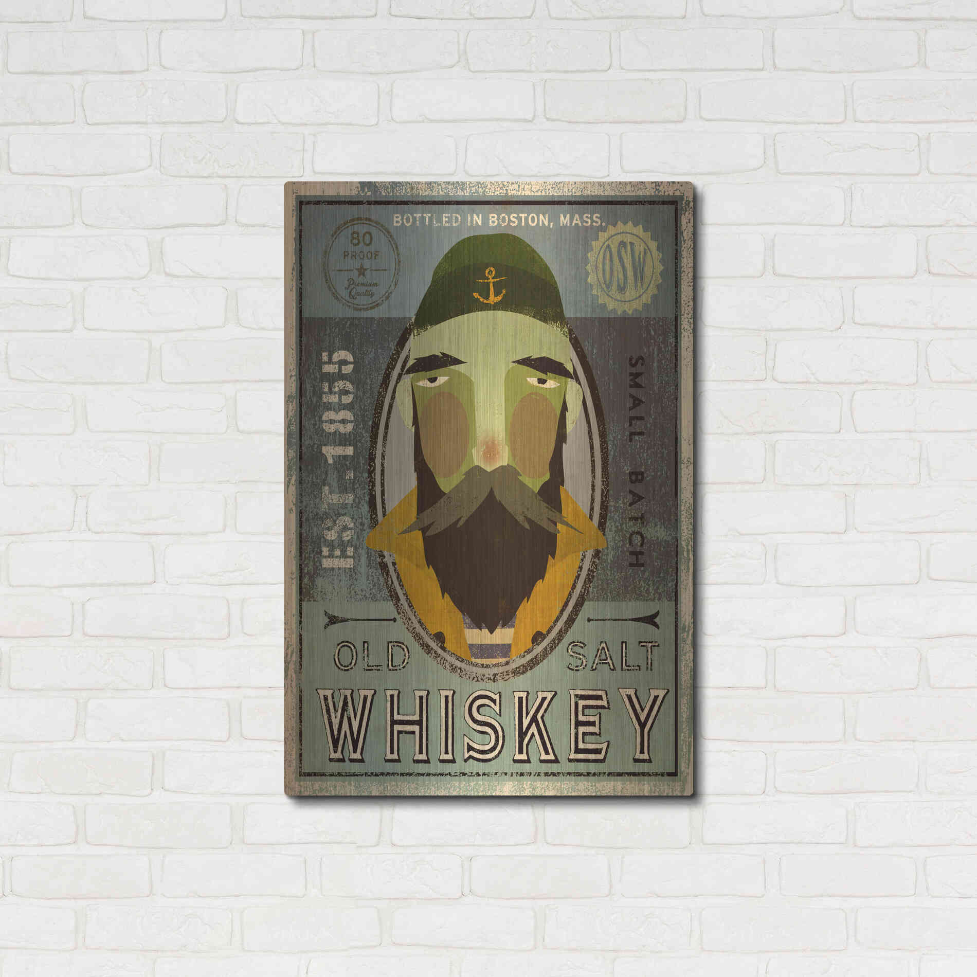 Luxe Metal Art 'Fisherman V Old Salt Whiskey' by Ryan Fowler, Metal Wall Art,24x36