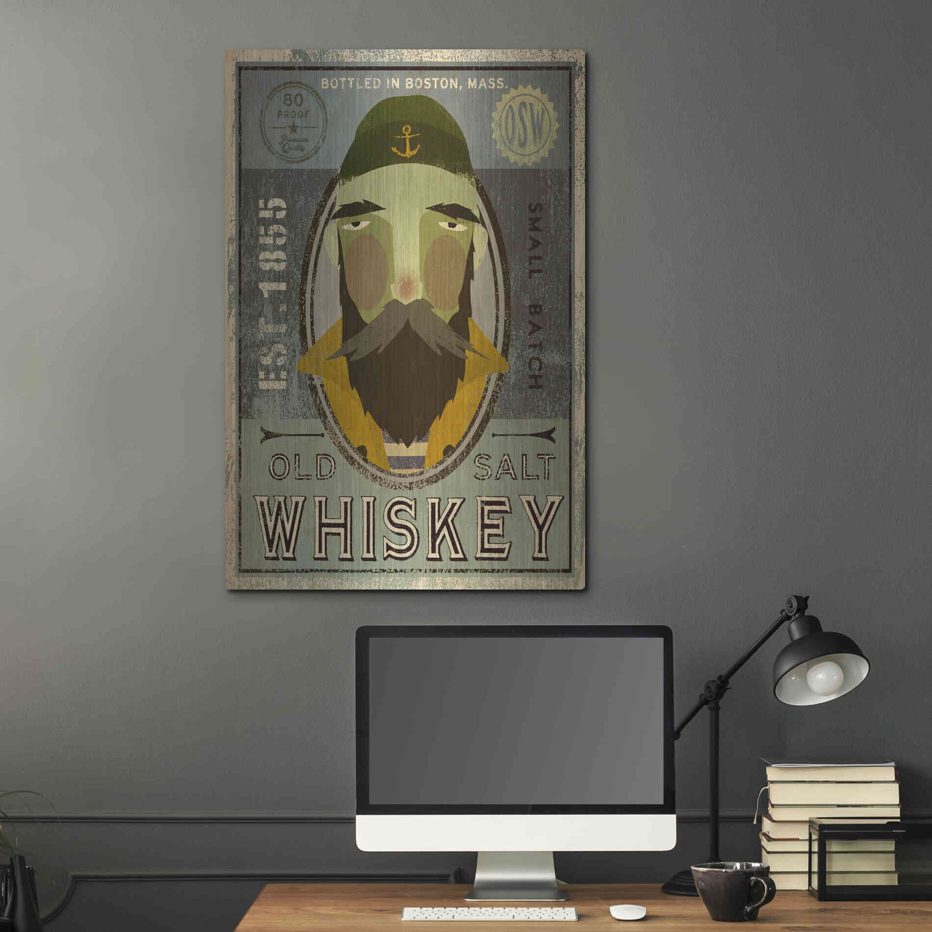 Luxe Metal Art 'Fisherman V Old Salt Whiskey' by Ryan Fowler, Metal Wall Art,24x36