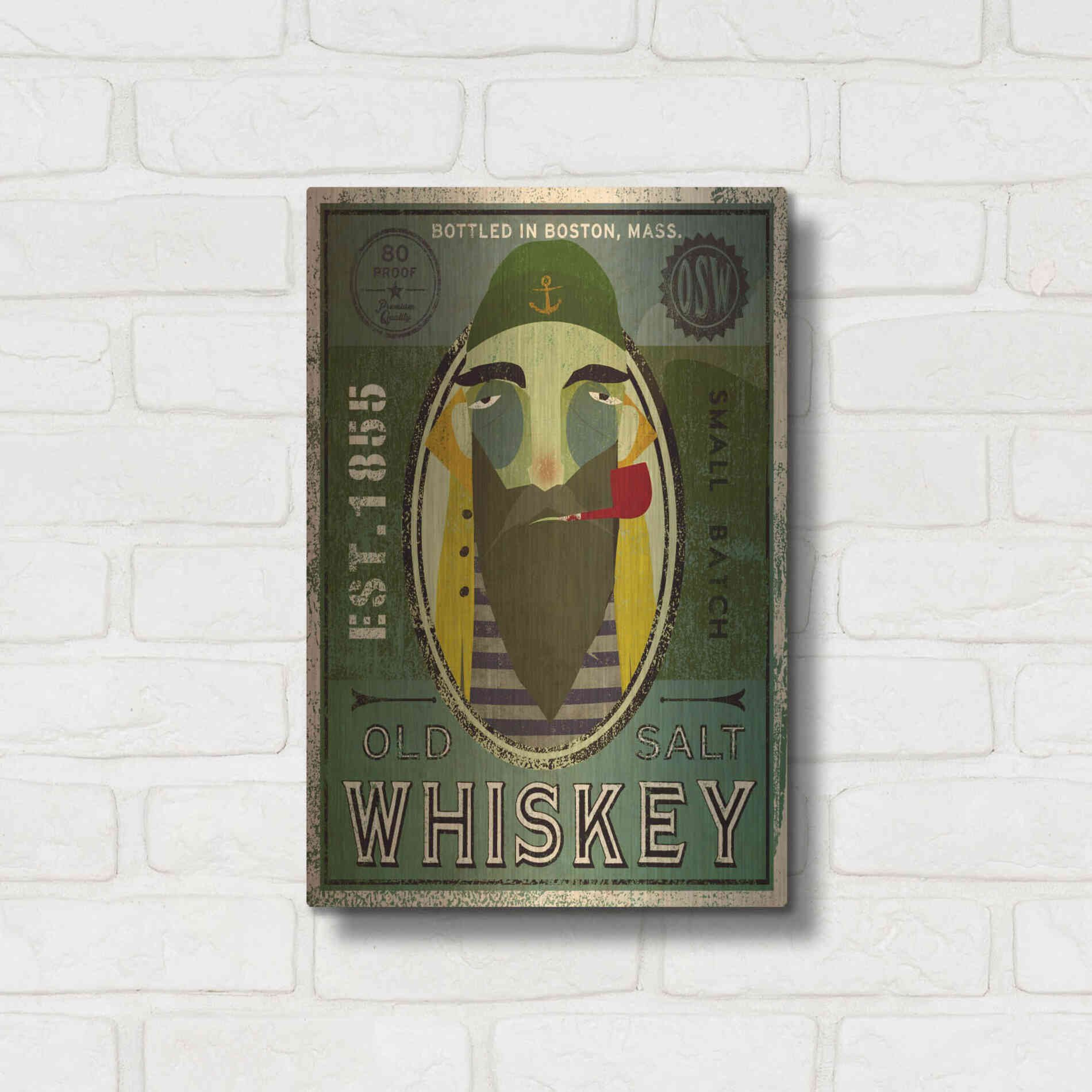 Luxe Metal Art 'Fisherman VII Old Salt Whiskey' by Ryan Fowler, Metal Wall Art,12x16