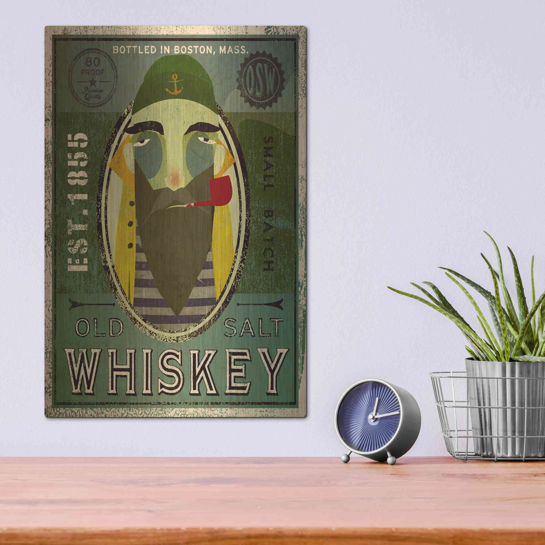 Luxe Metal Art 'Fisherman VII Old Salt Whiskey' by Ryan Fowler, Metal Wall Art,12x16