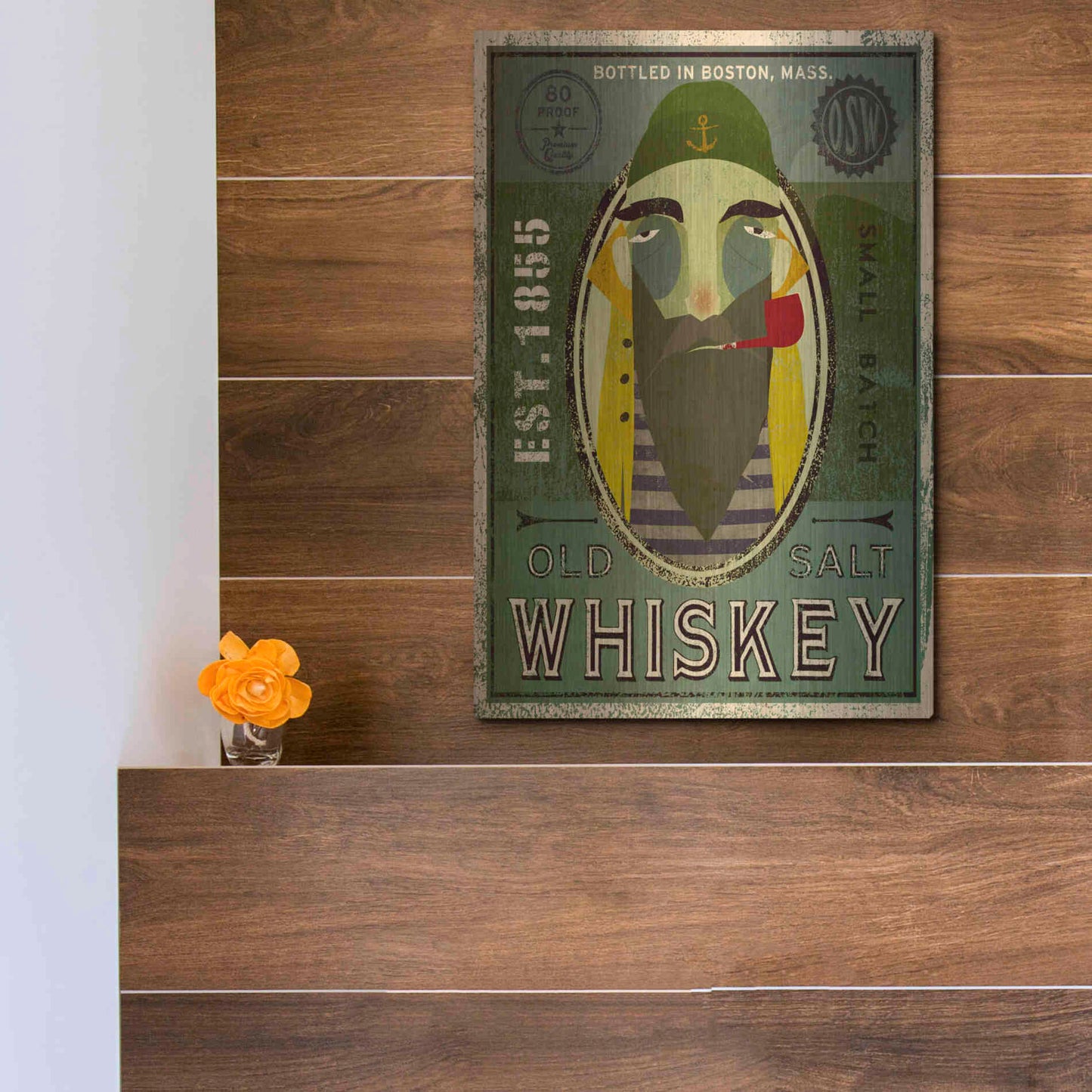 Luxe Metal Art 'Fisherman VII Old Salt Whiskey' by Ryan Fowler, Metal Wall Art,12x16