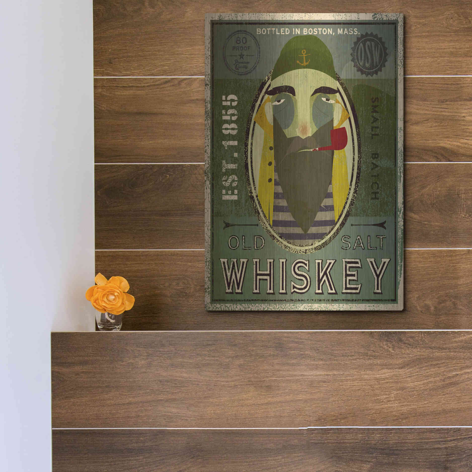 Luxe Metal Art 'Fisherman VII Old Salt Whiskey' by Ryan Fowler, Metal Wall Art,12x16