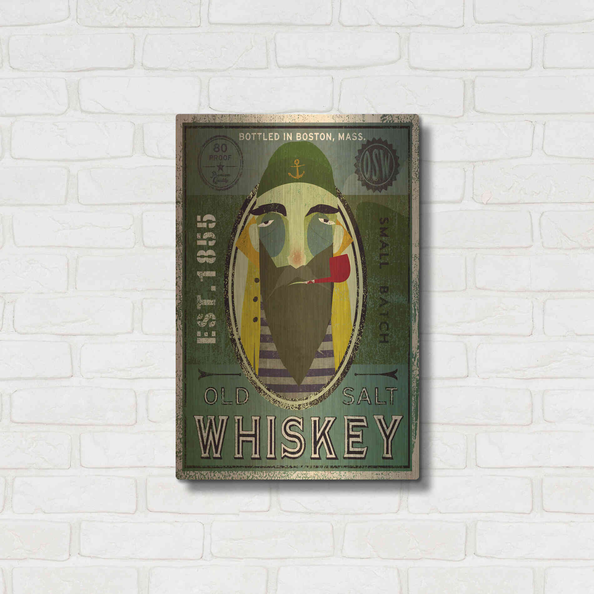 Luxe Metal Art 'Fisherman VII Old Salt Whiskey' by Ryan Fowler, Metal Wall Art,16x24