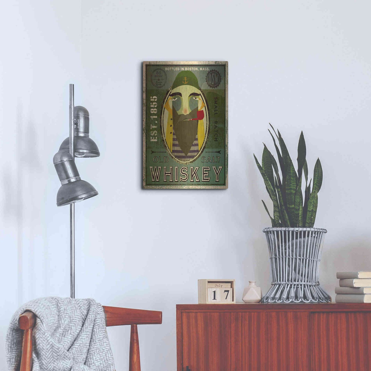 Luxe Metal Art 'Fisherman VII Old Salt Whiskey' by Ryan Fowler, Metal Wall Art,16x24