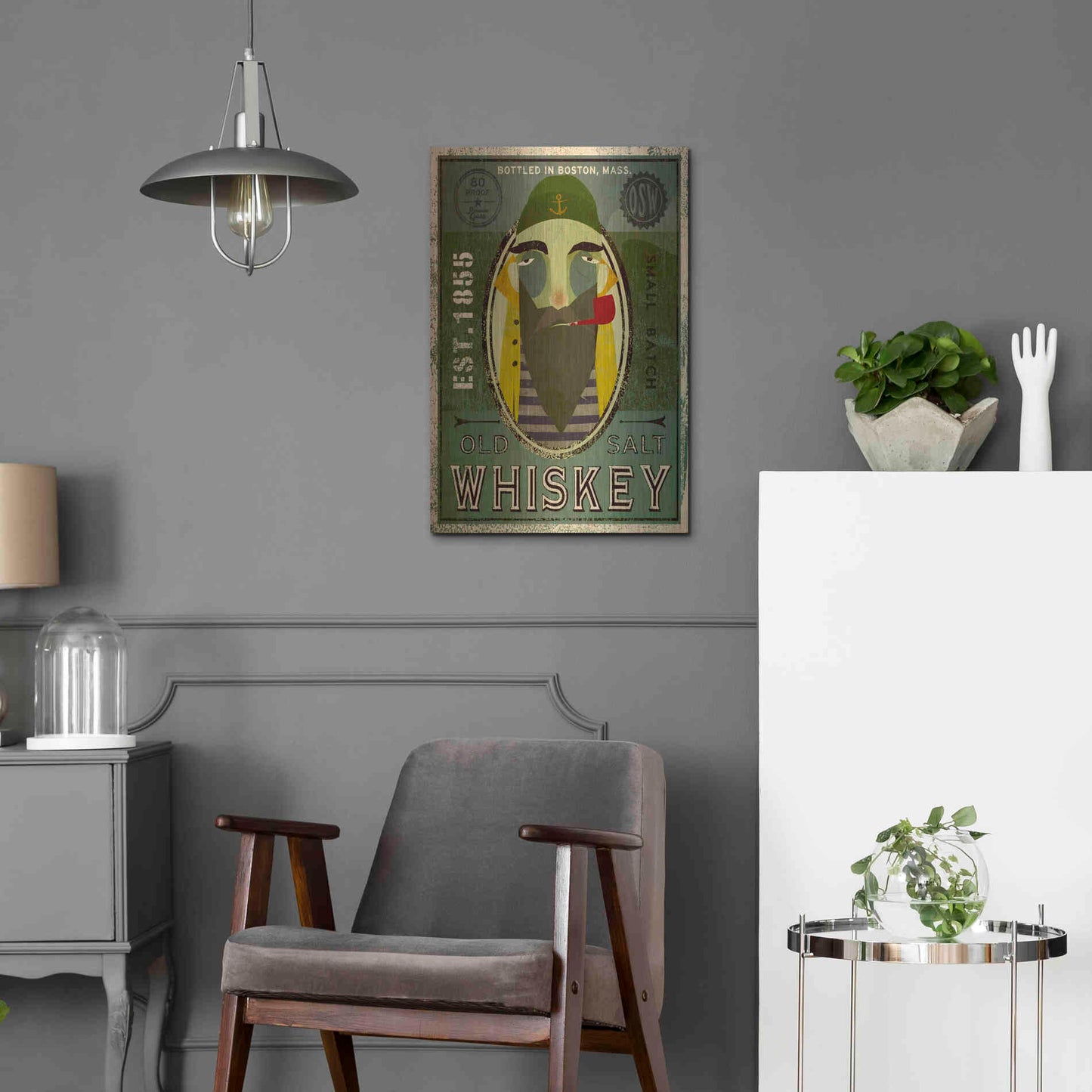 Luxe Metal Art 'Fisherman VII Old Salt Whiskey' by Ryan Fowler, Metal Wall Art,16x24