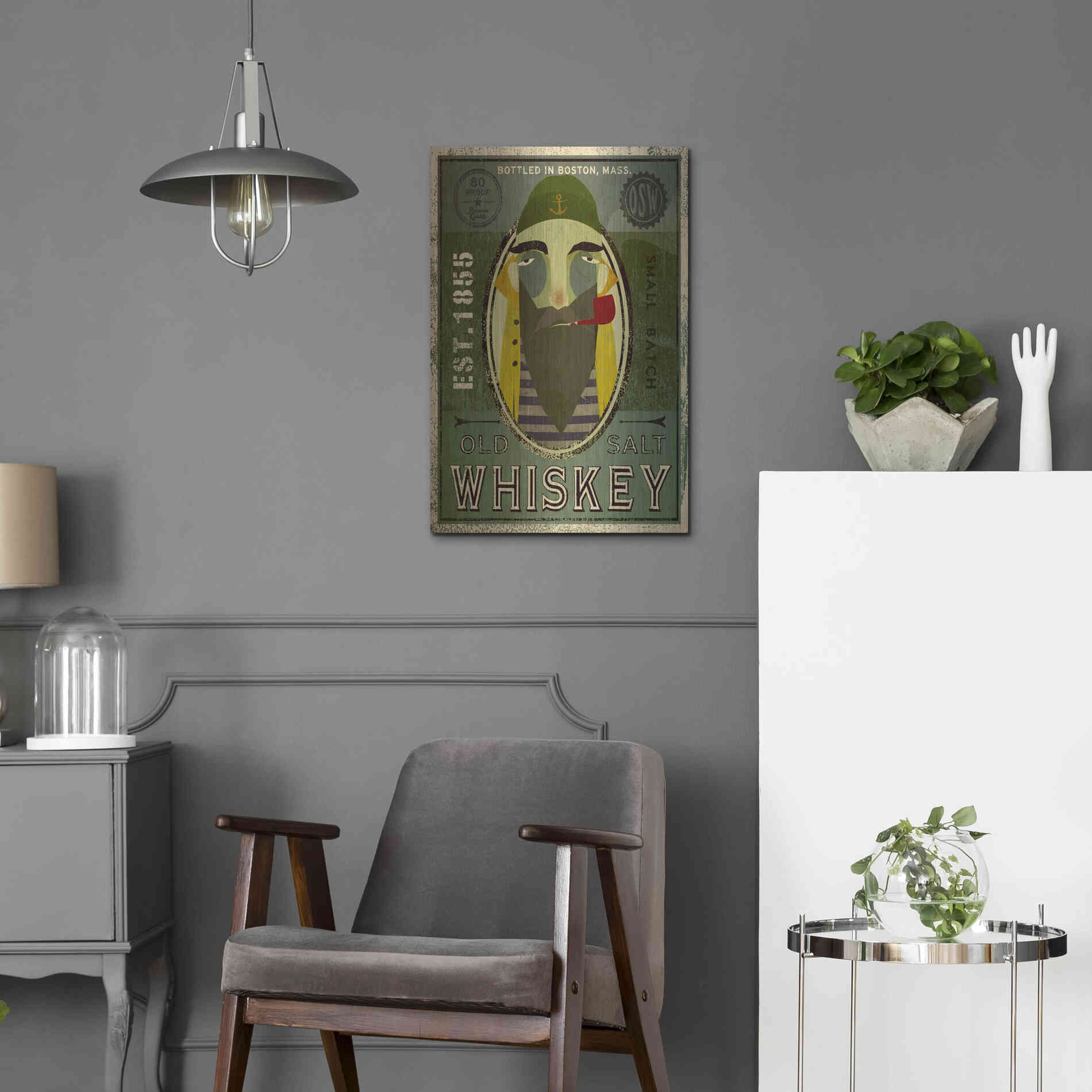 Luxe Metal Art 'Fisherman VII Old Salt Whiskey' by Ryan Fowler, Metal Wall Art,16x24