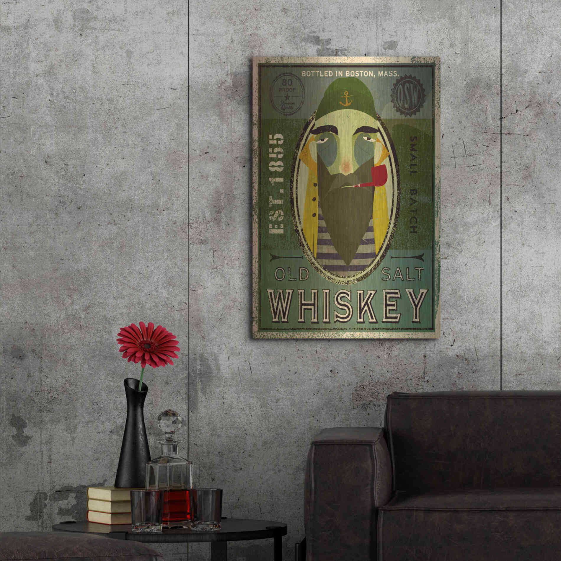 Luxe Metal Art 'Fisherman VII Old Salt Whiskey' by Ryan Fowler, Metal Wall Art,24x36