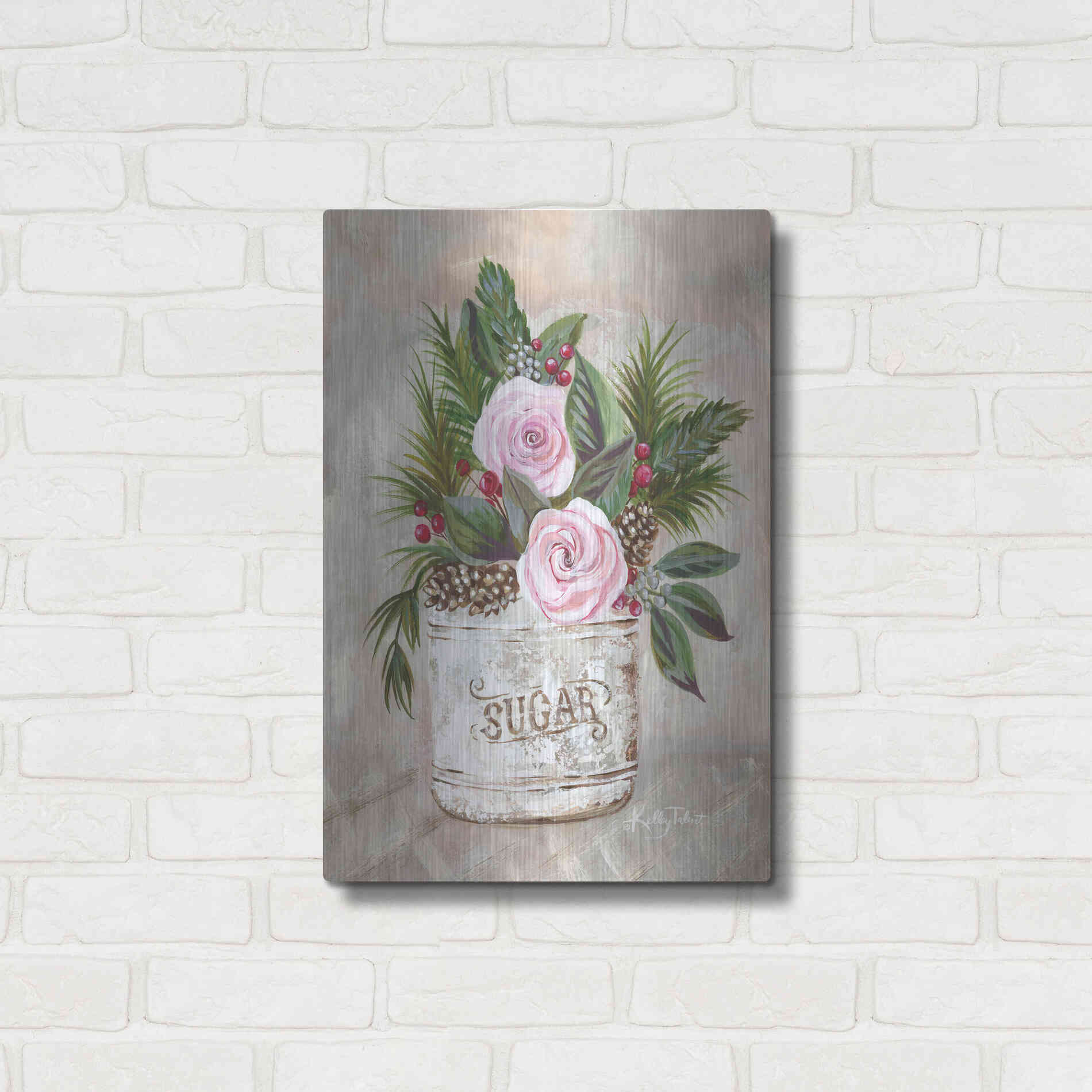 Luxe Metal Art 'Christmas Sugar Bouquet' by Kelley Talent, Metal Wall Art,16x24