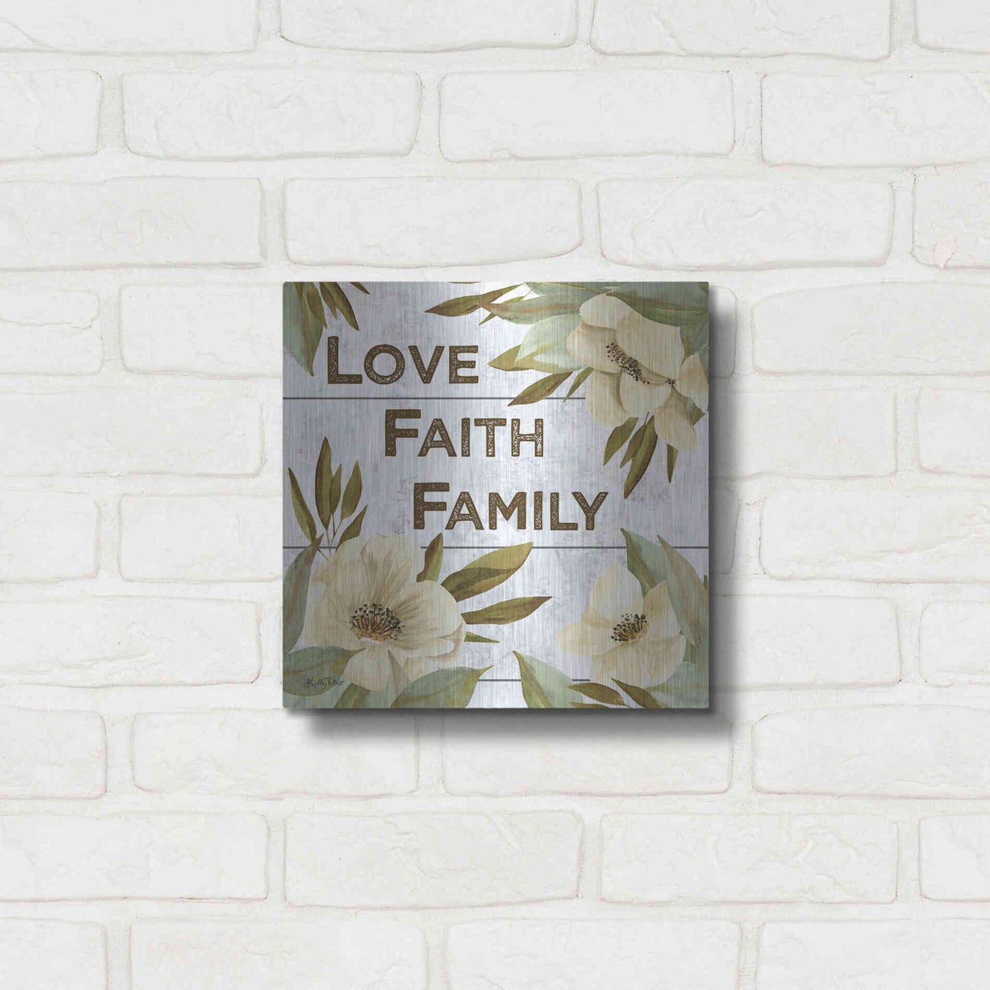 Luxe Metal Art 'Love, Faith, Family' by Kelley Talent, Metal Wall Art,12x12