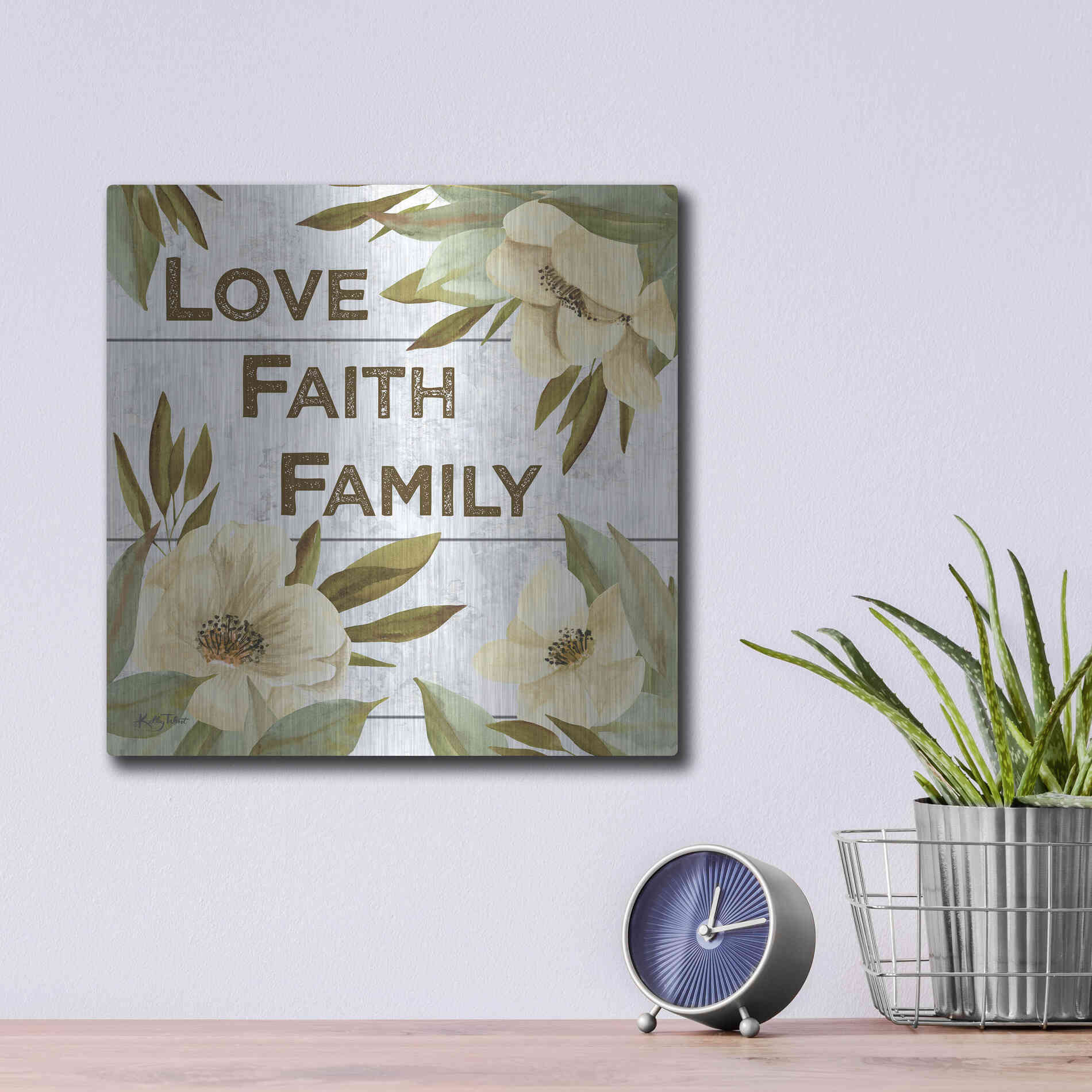 Luxe Metal Art 'Love, Faith, Family' by Kelley Talent, Metal Wall Art,12x12