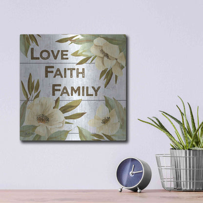 Luxe Metal Art 'Love, Faith, Family' by Kelley Talent, Metal Wall Art,12x12