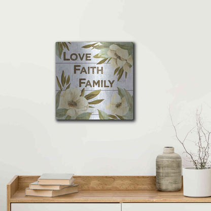 Luxe Metal Art 'Love, Faith, Family' by Kelley Talent, Metal Wall Art,12x12