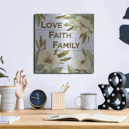 Luxe Metal Art 'Love, Faith, Family' by Kelley Talent, Metal Wall Art,12x12
