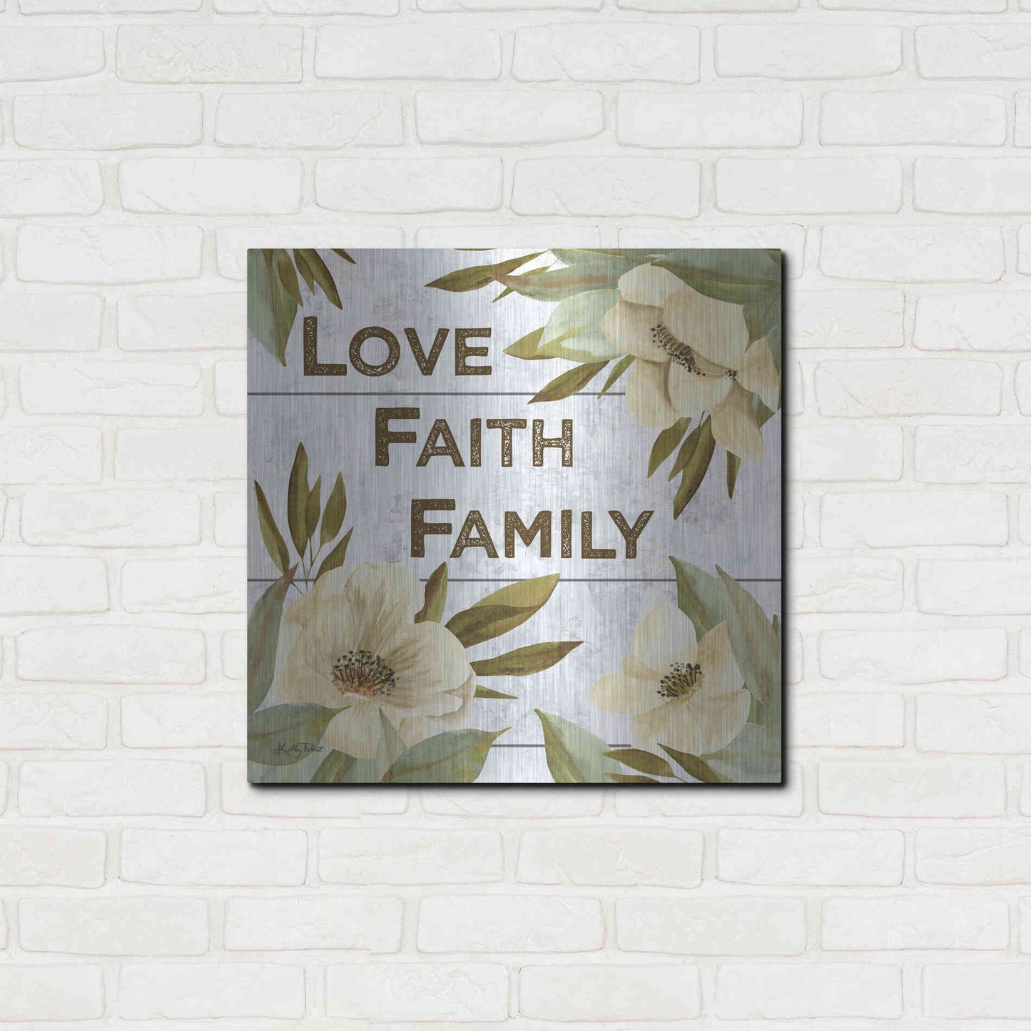 Luxe Metal Art 'Love, Faith, Family' by Kelley Talent, Metal Wall Art,24x24