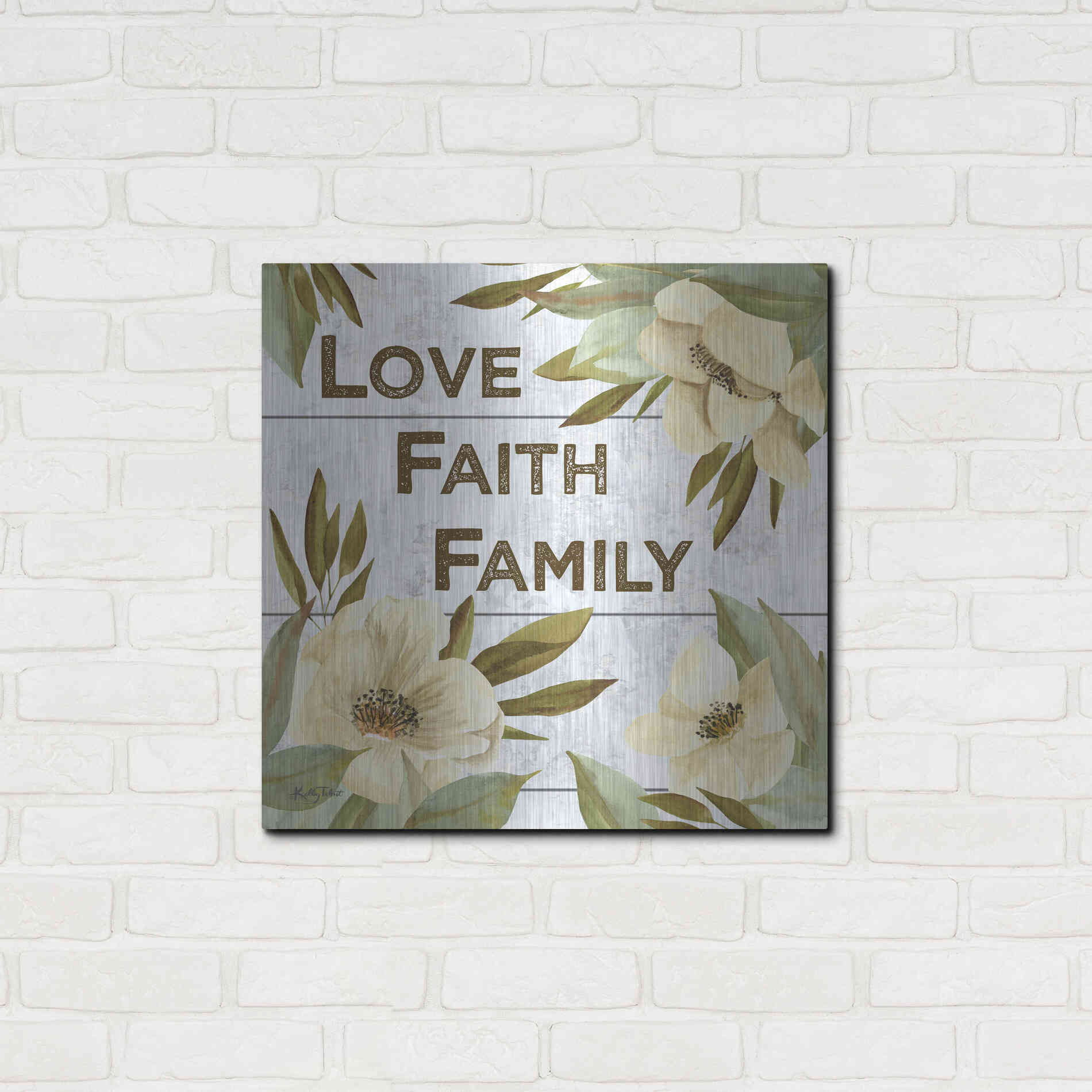 Luxe Metal Art 'Love, Faith, Family' by Kelley Talent, Metal Wall Art,24x24