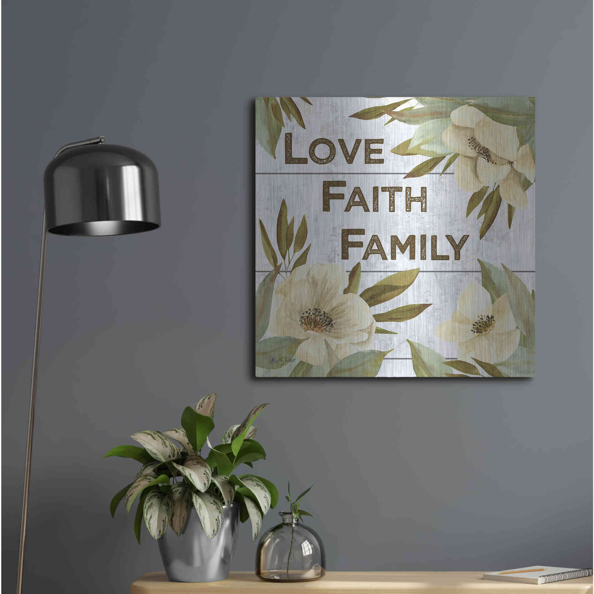 Luxe Metal Art 'Love, Faith, Family' by Kelley Talent, Metal Wall Art,24x24