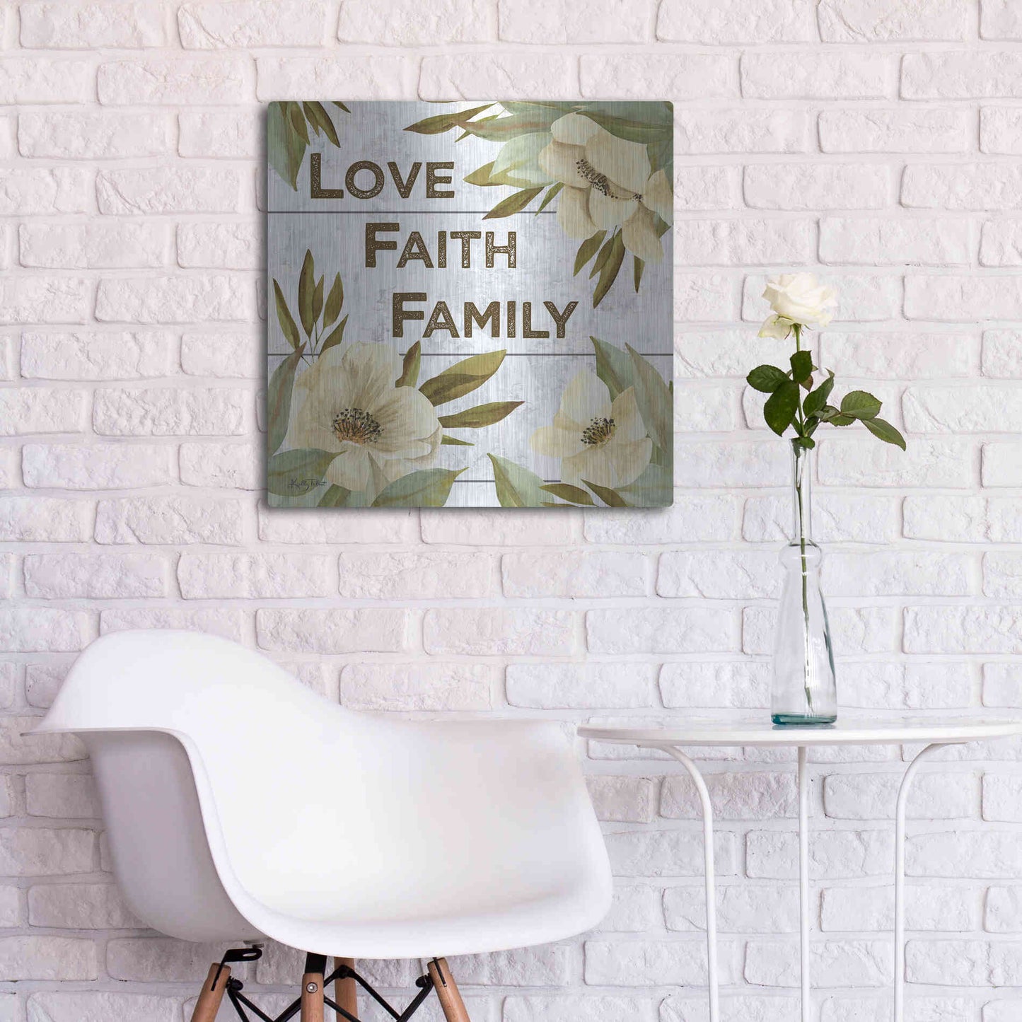 Luxe Metal Art 'Love, Faith, Family' by Kelley Talent, Metal Wall Art,24x24