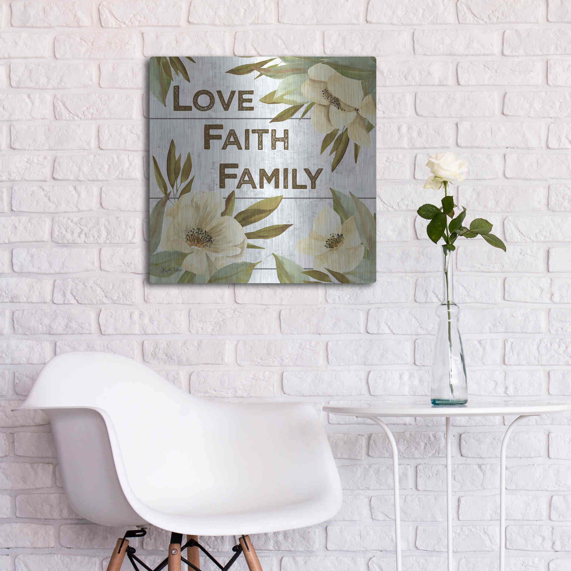 Luxe Metal Art 'Love, Faith, Family' by Kelley Talent, Metal Wall Art,24x24
