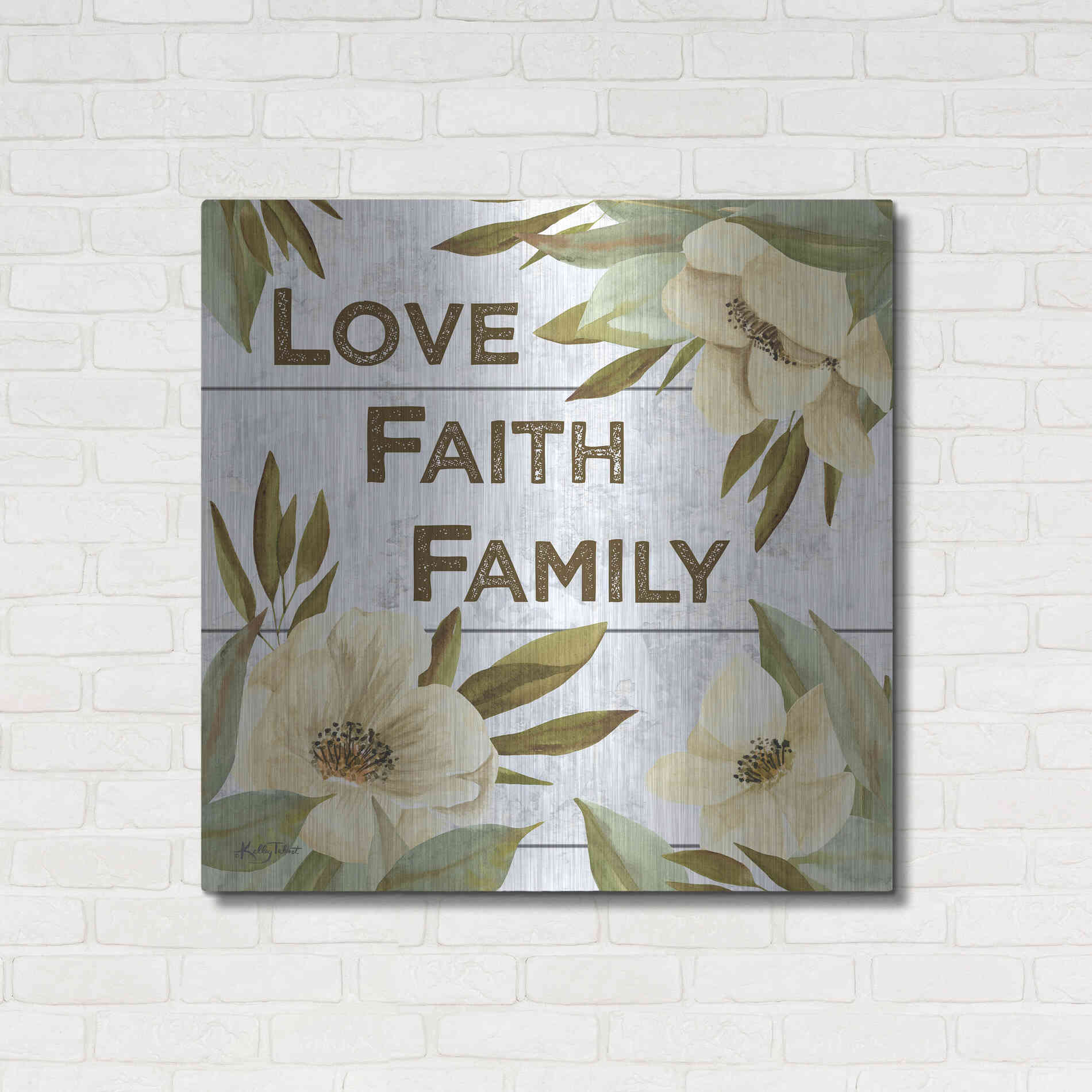 Luxe Metal Art 'Love, Faith, Family' by Kelley Talent, Metal Wall Art,36x36
