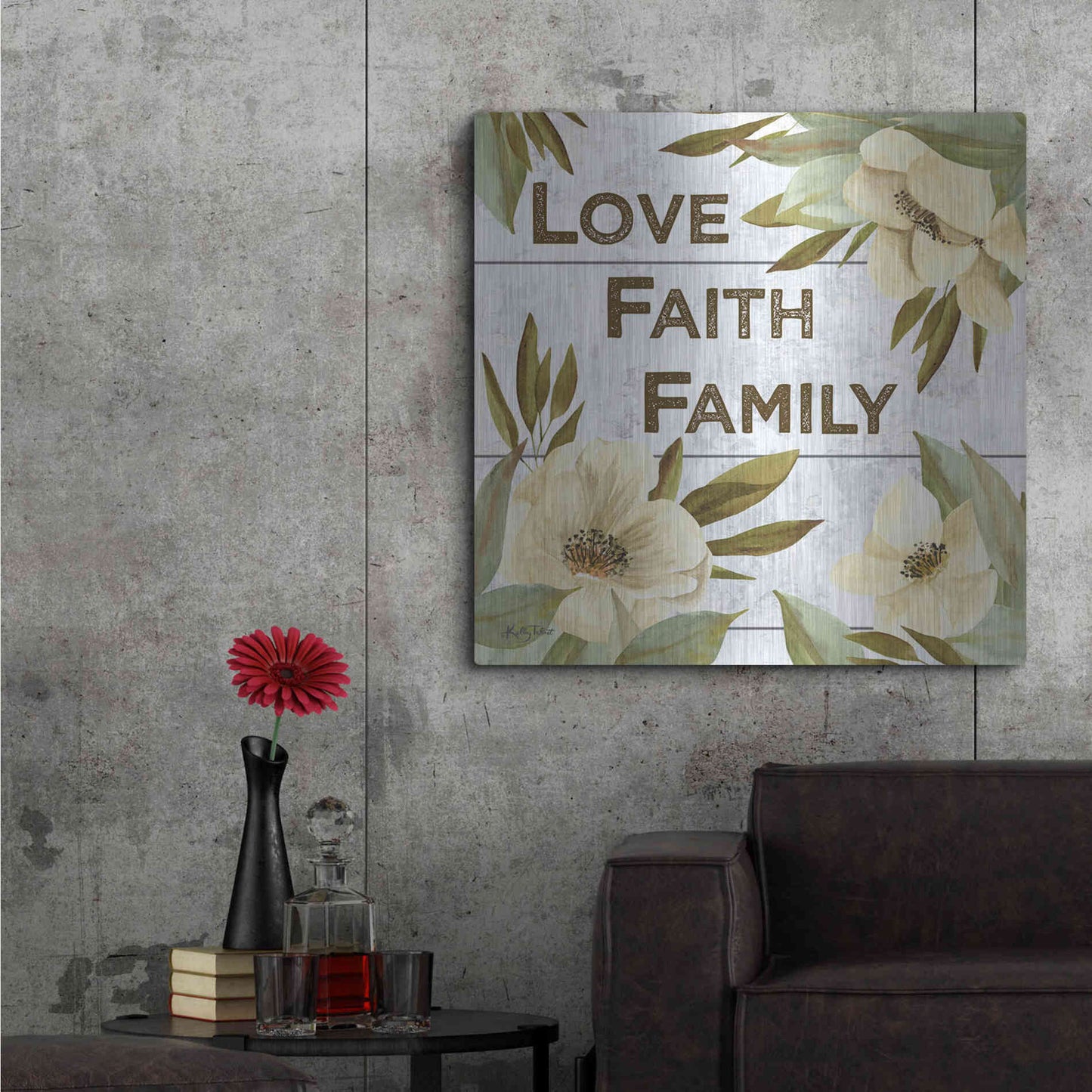 Luxe Metal Art 'Love, Faith, Family' by Kelley Talent, Metal Wall Art,36x36