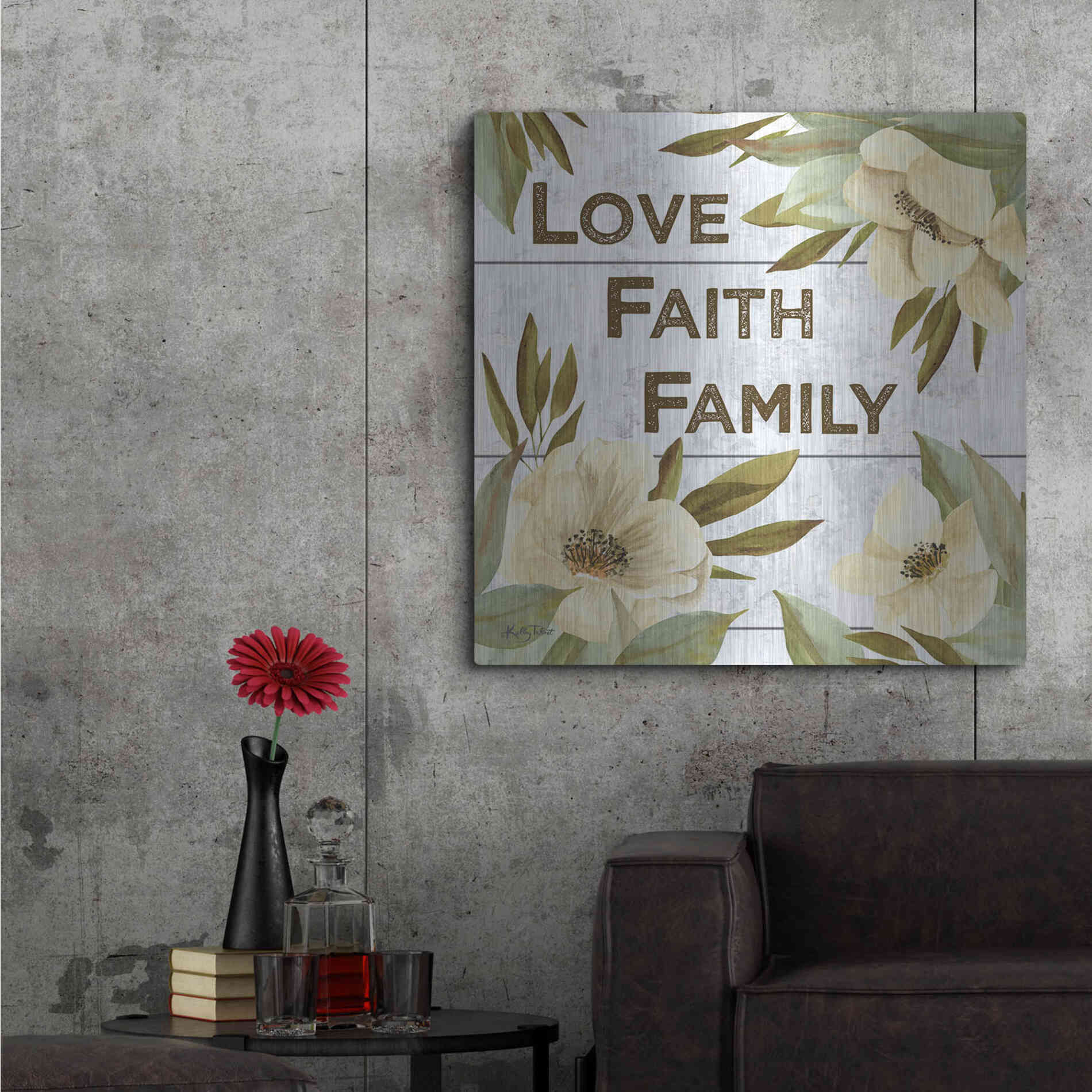 Luxe Metal Art 'Love, Faith, Family' by Kelley Talent, Metal Wall Art,36x36